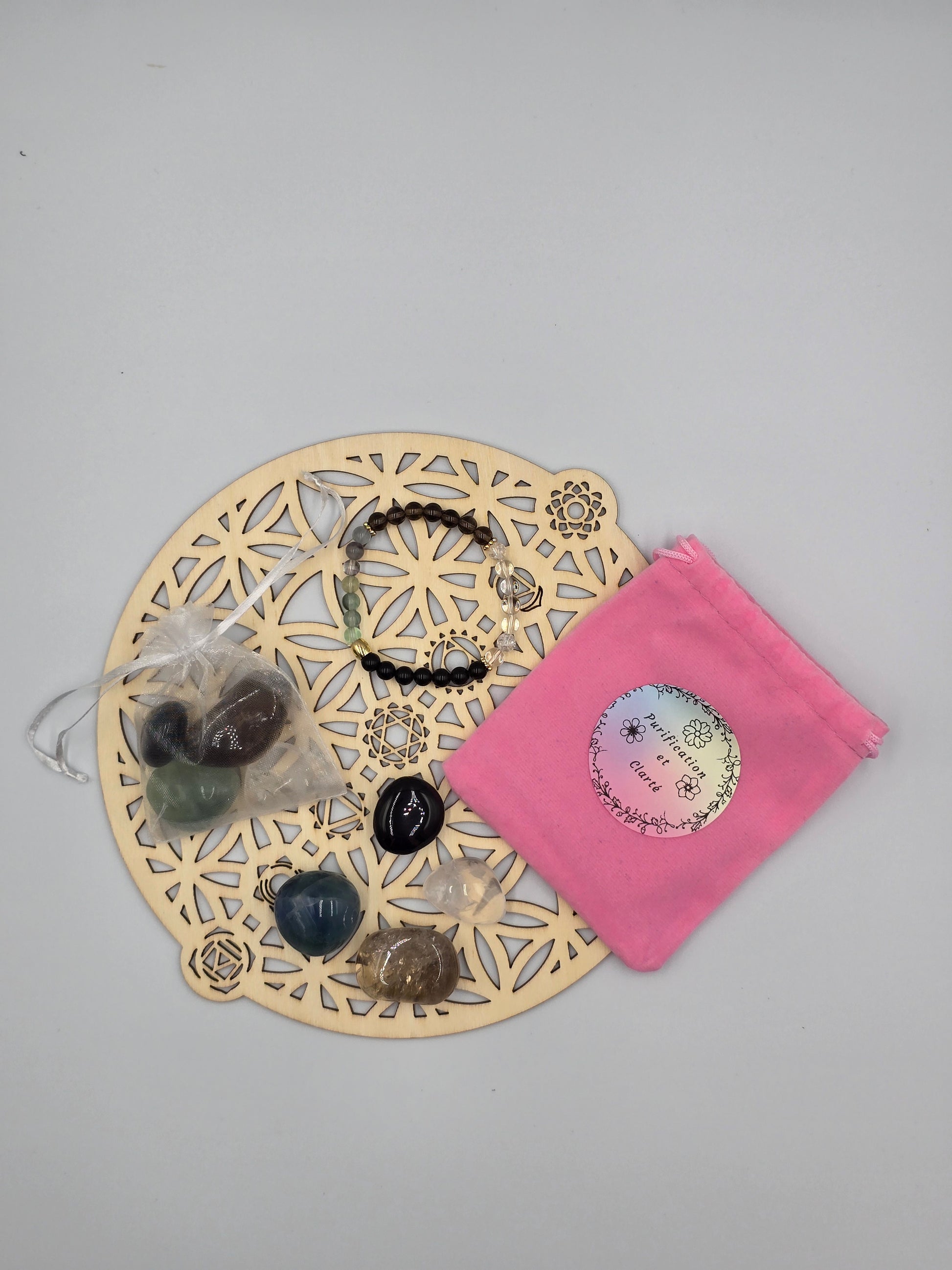 Pochon Clarté et Purification Lithothérapie 4 Pierres / or et Ame Bijoux