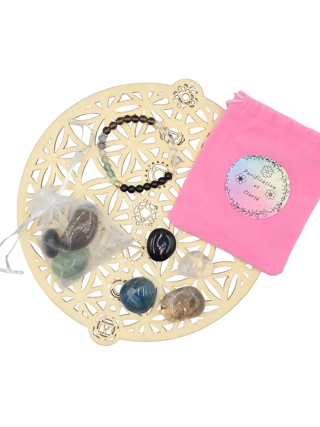 Pochon Clarté et Purification Lithothérapie 4 Pierres / or et Ame Bijoux