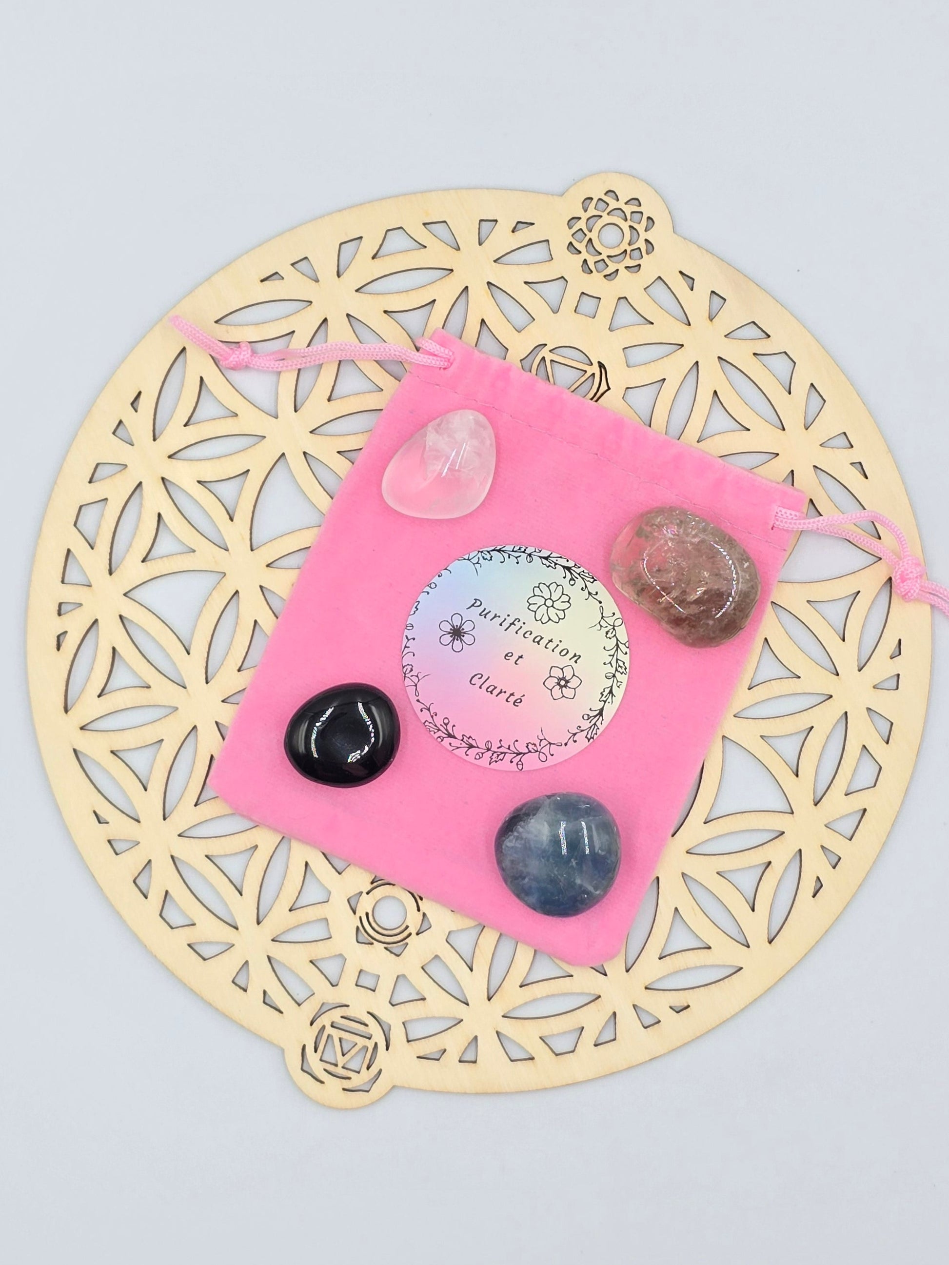 Pochon Clarté et Purification Lithothérapie 4 Pierres / or et Ame Bijoux