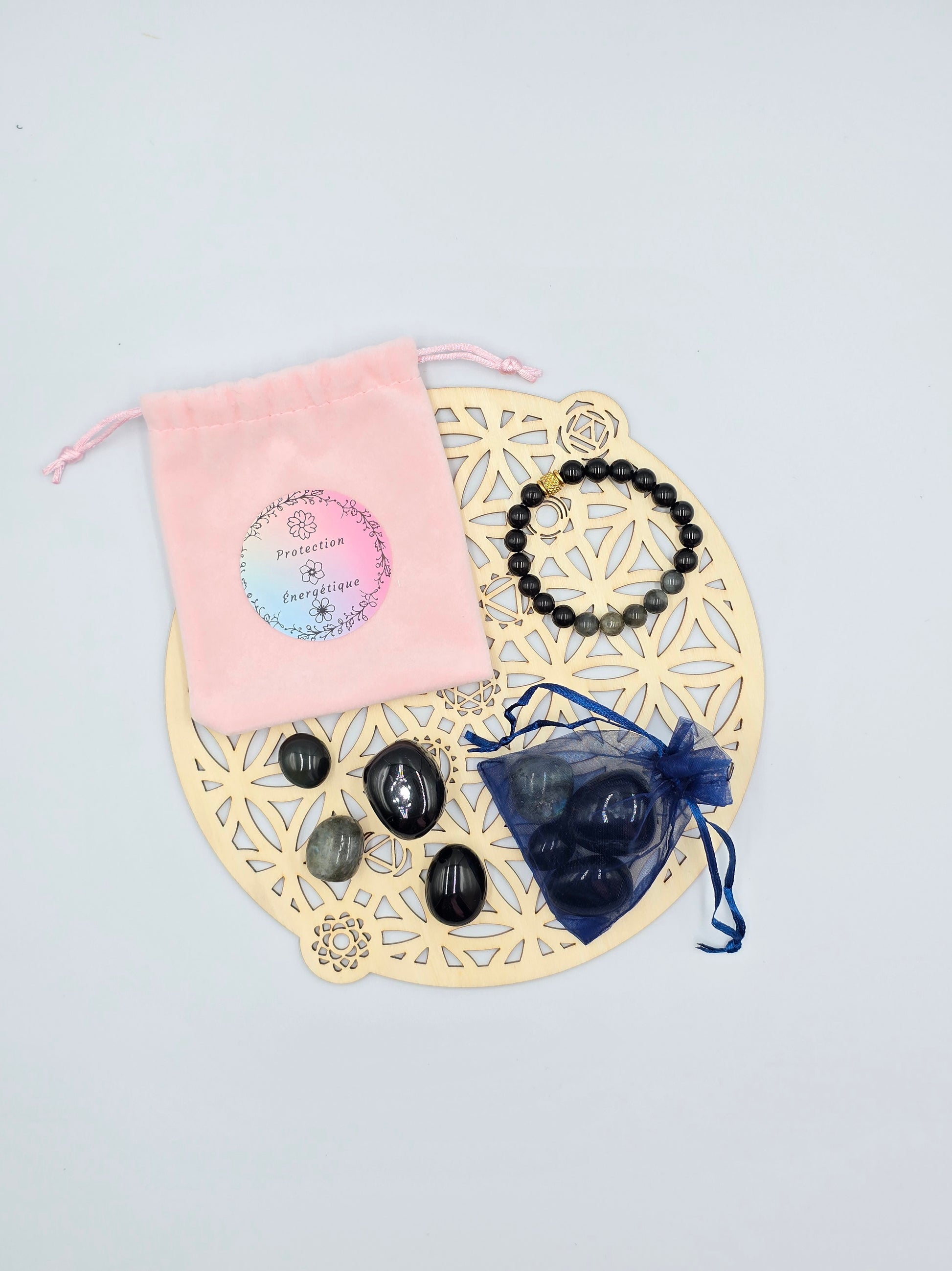 Pochon Protection Énergétique Lithothérapie  4 pierres naturelles / Or et Ame Bijoux