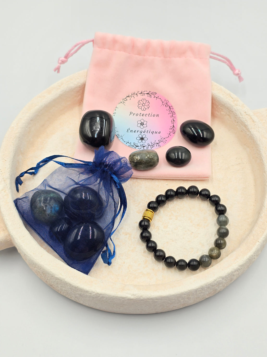 Bracelet Protection Énergétique - Œil Céleste & Tourmaline Noire - Lithothérapie