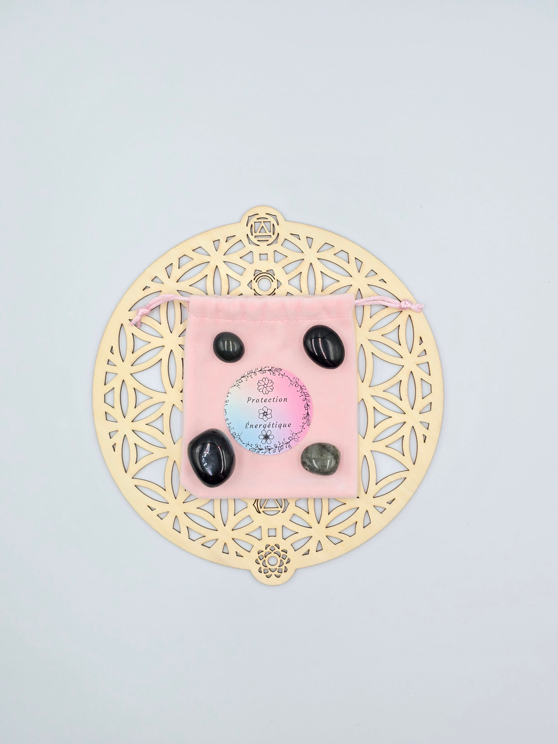 Pochon Protection Énergétique Lithothérapie  4 pierres naturelles / Or et Ame Bijoux