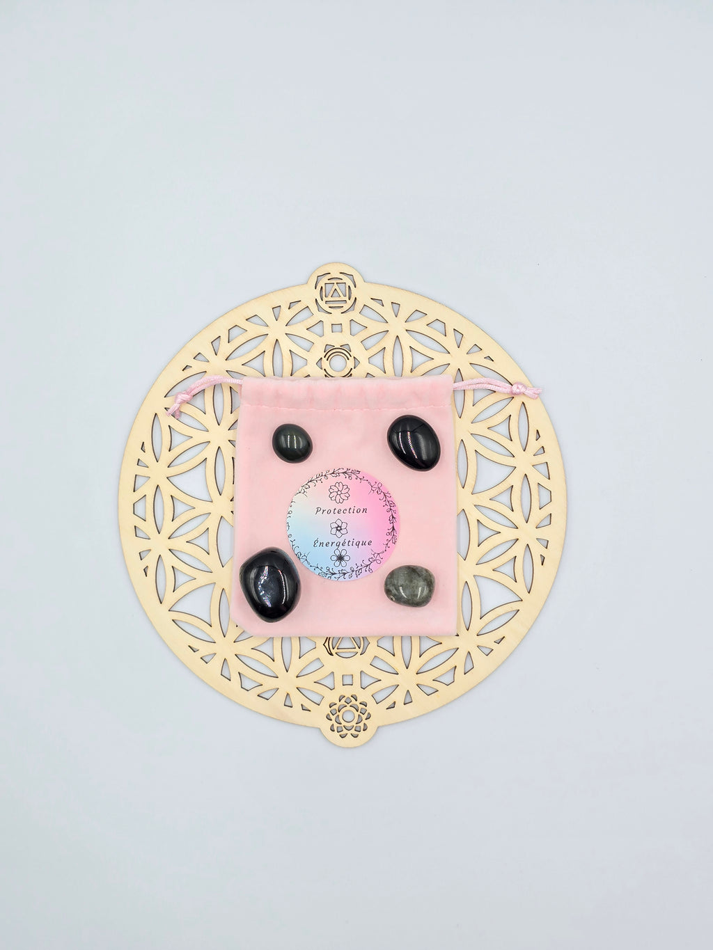 Rituel Complet Protection énergétique - Labradorite et Tourmaline- Pochon & Bracelet