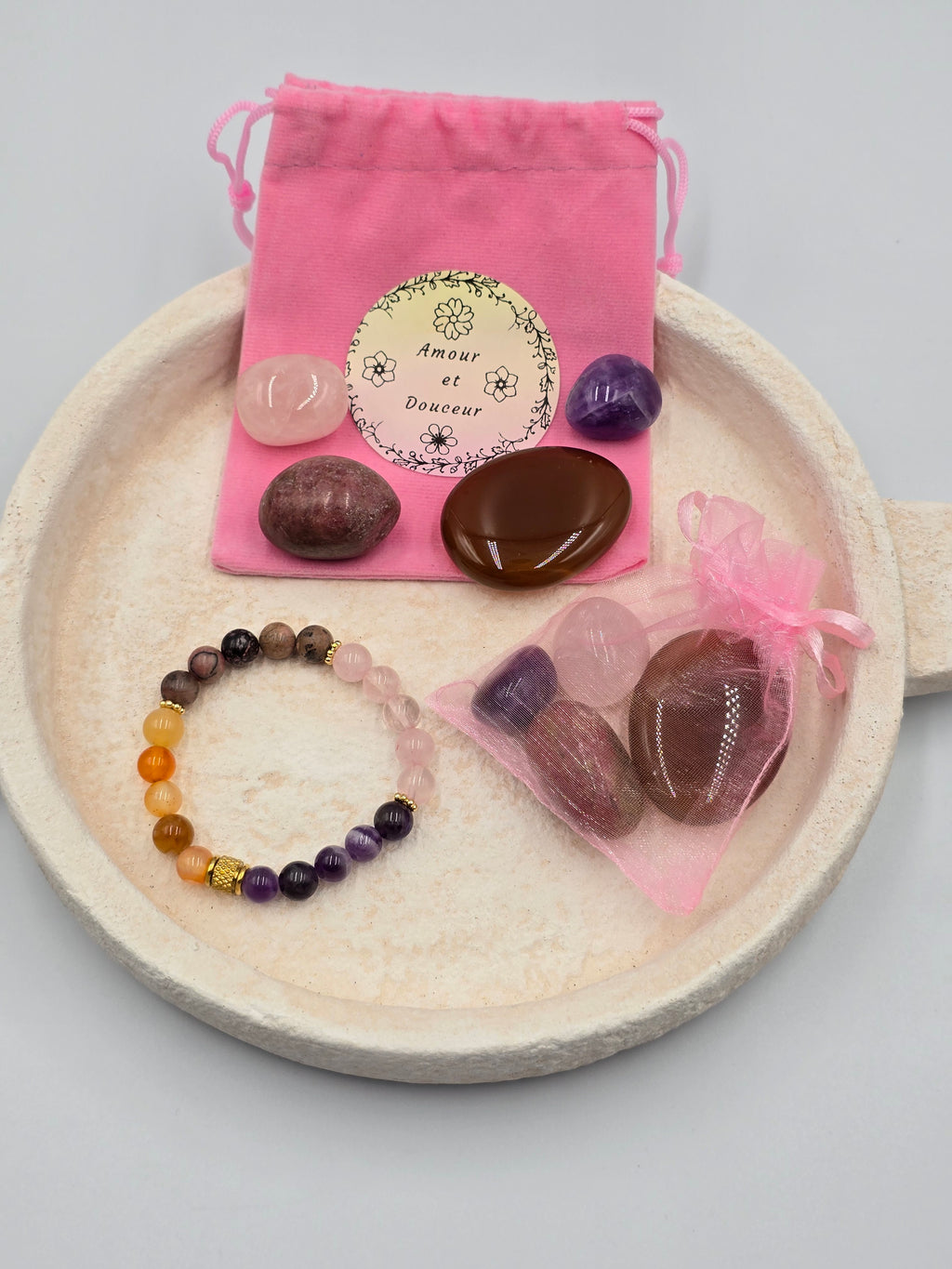 Rituel Complet Amour & Douceur - Pochon & Bracelet Lithothérapie