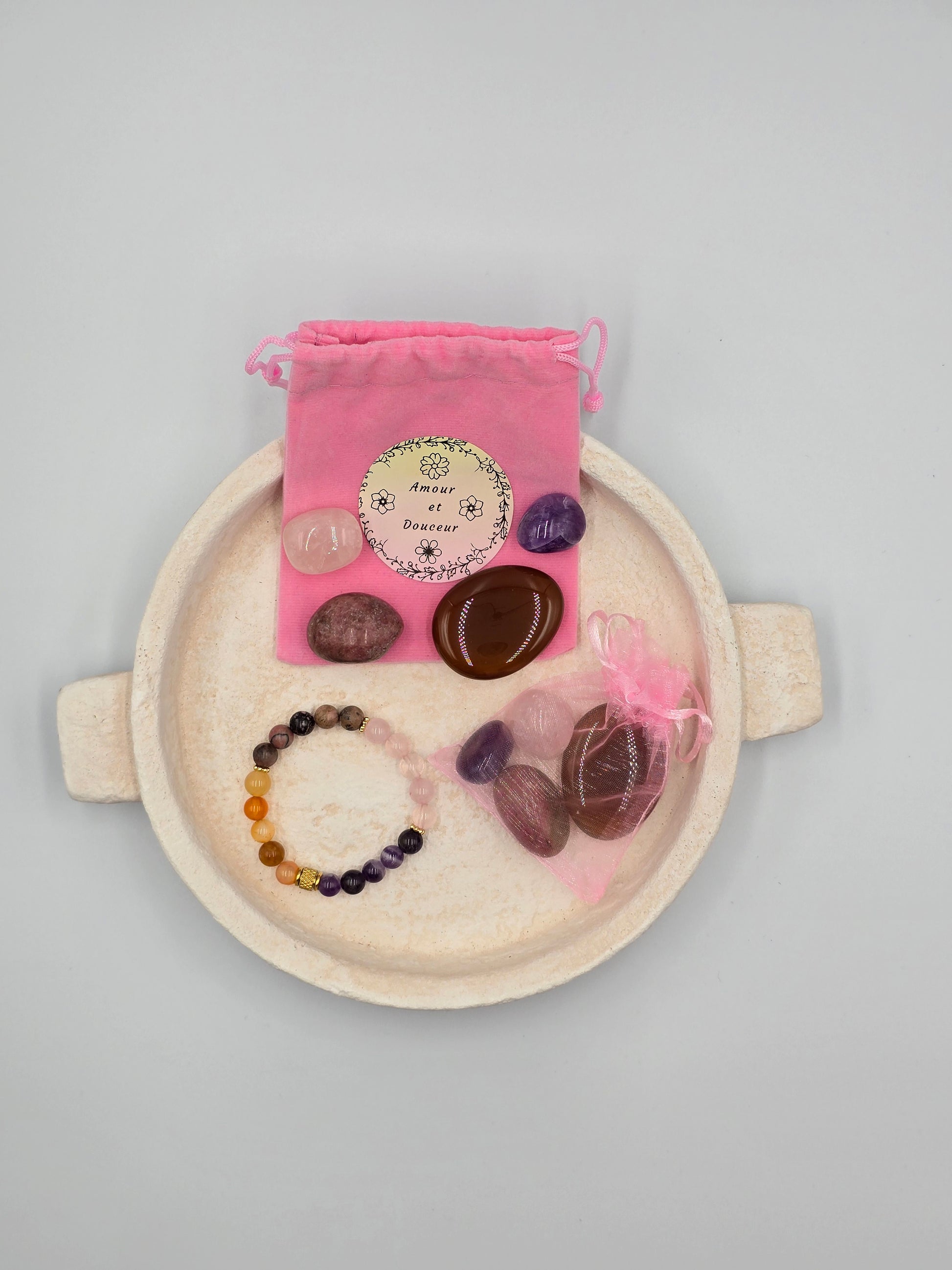 Rituel Complet Amour & Douceur - Pochon & Bracelet Lithothérapie