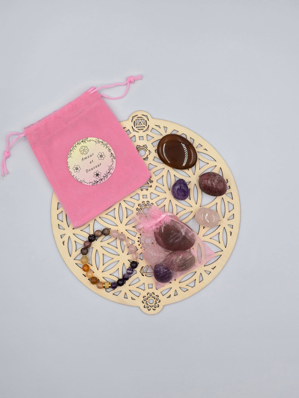 Rituel Complet Amour & Douceur - Pochon & Bracelet Lithothérapie