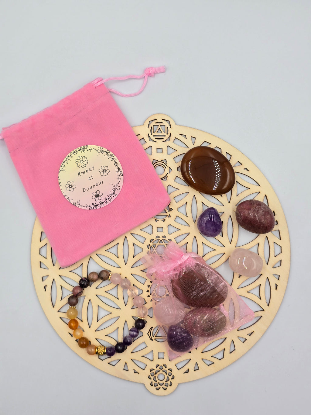 Pochon Amour & Douceur - Lithothérapie 4 Pierres Naturelles / Or et Âme Bijoux