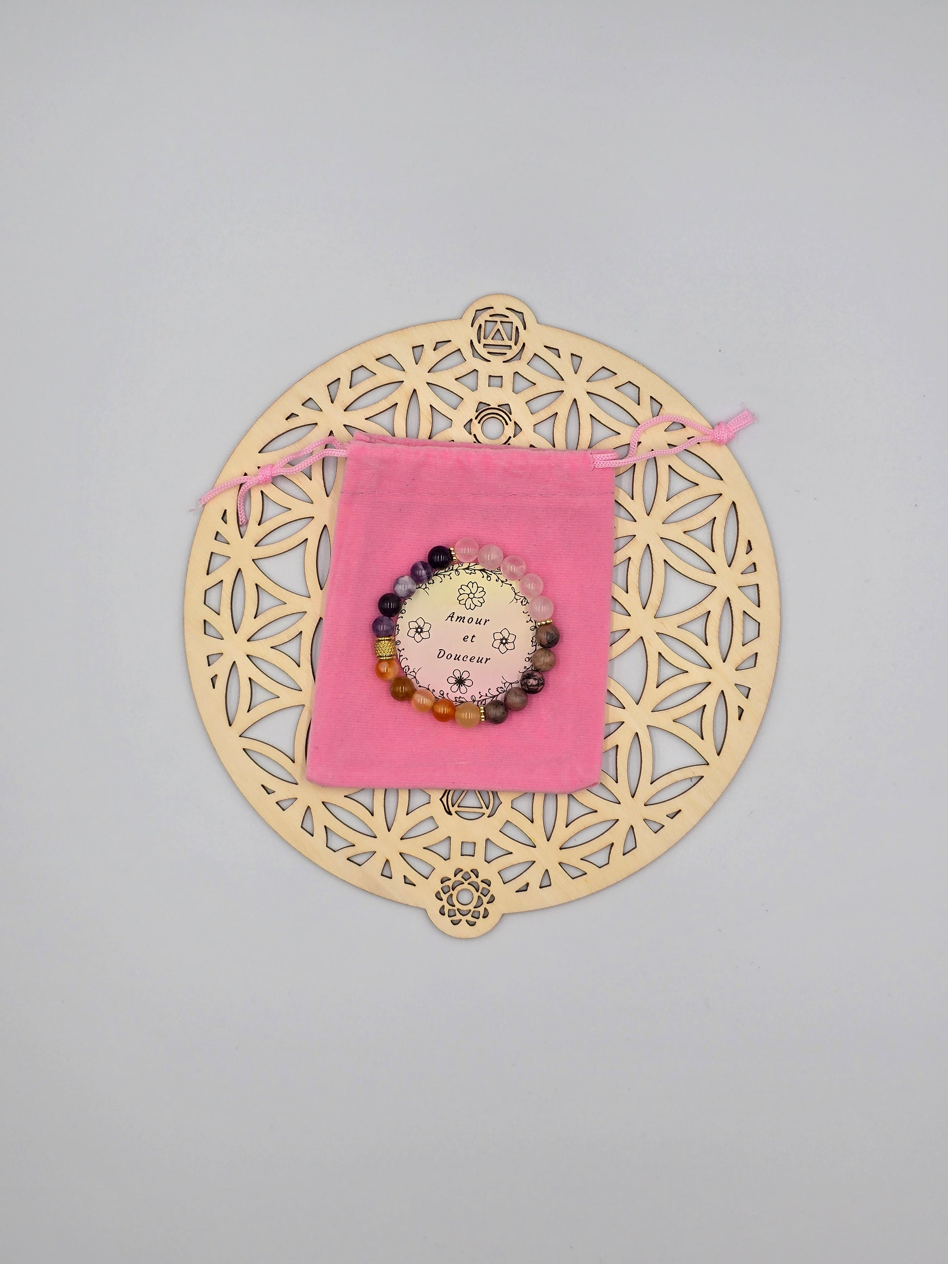 Bracelet Amour & Douceur - Quartz Rose & Rhodonite - Lithothérapie