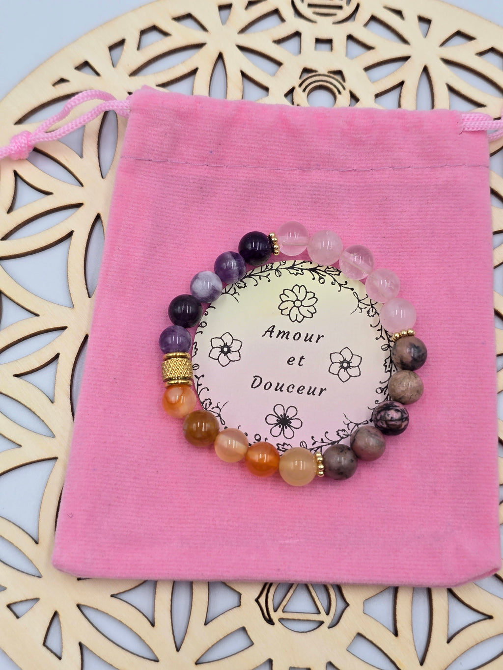 Bracelet Amour & Douceur - Quartz Rose & Rhodonite - Lithothérapie