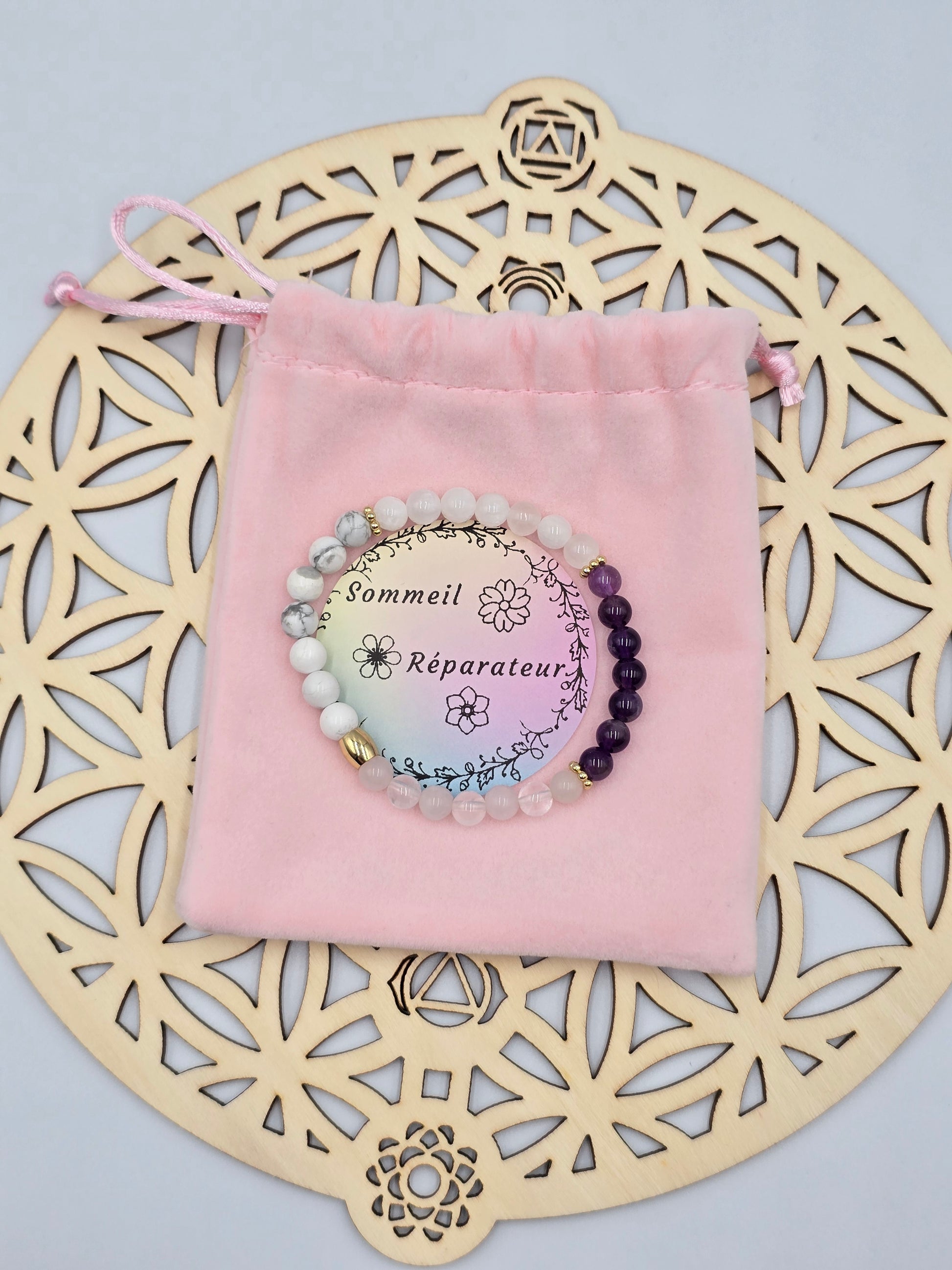 Bracelet sommeil réparateur améthyste quartz rose pierres naturelles lithothérapie
