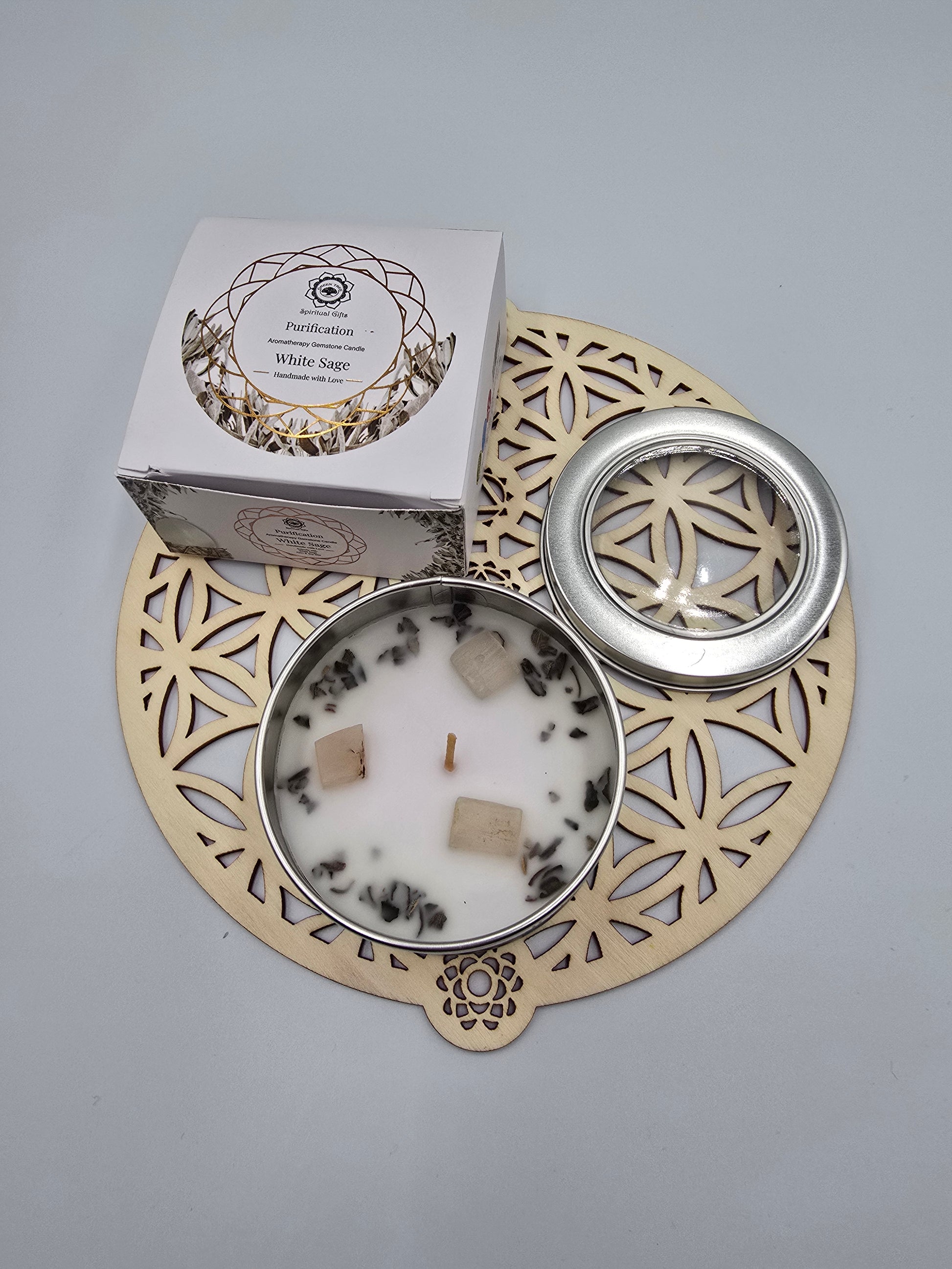 Bougie Sauge Blanche & Cristal de Roche - Purification & Protection 100g