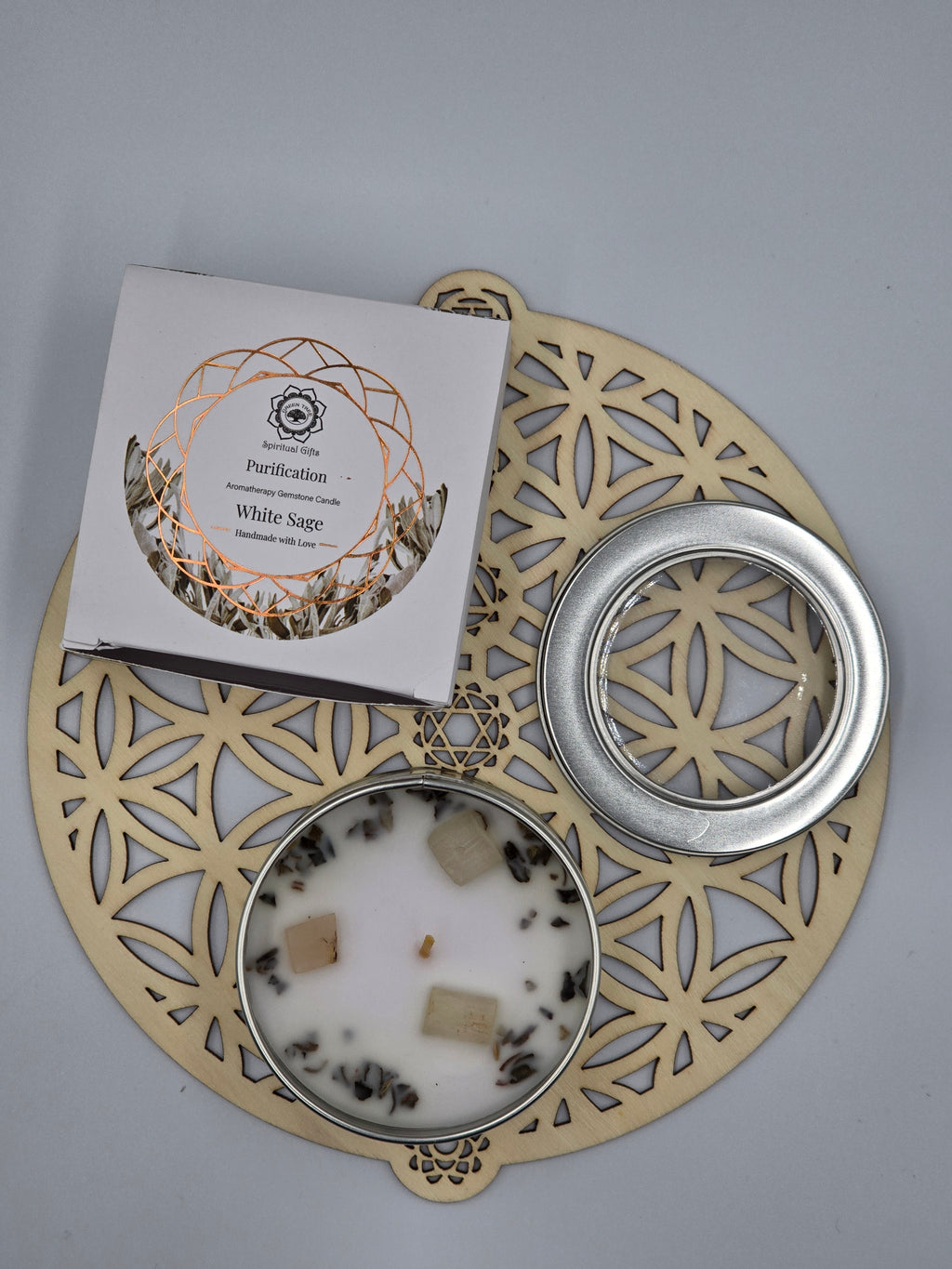 Bougie Sauge Blanche & Cristal de Roche - Purification & Protection 100g