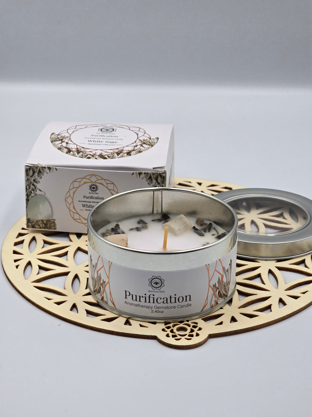 Bougie Sauge Blanche & Cristal de Roche - Purification & Protection 100g