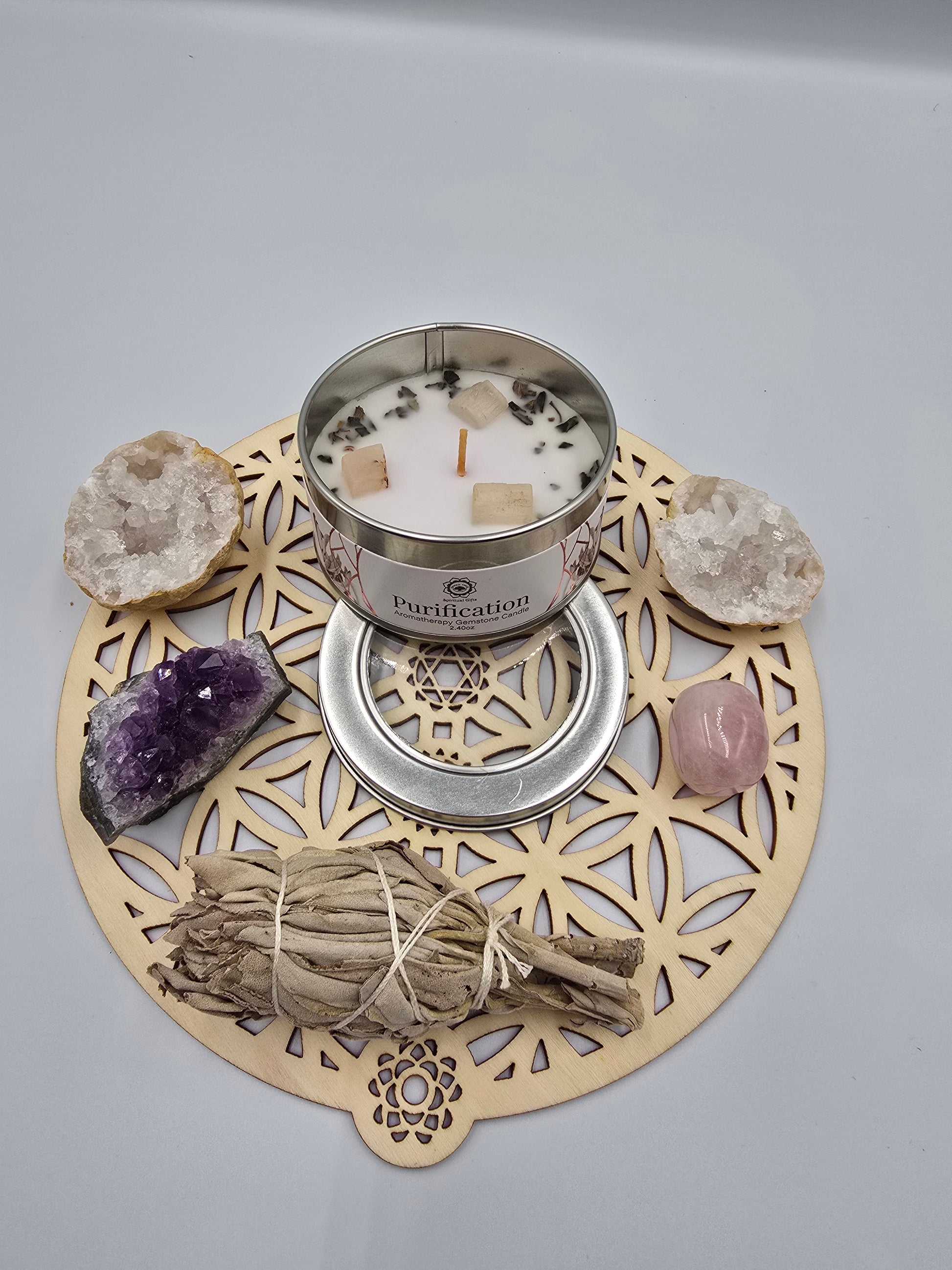 Bougie Sauge Blanche & Cristal de Roche - Purification & Protection 100g