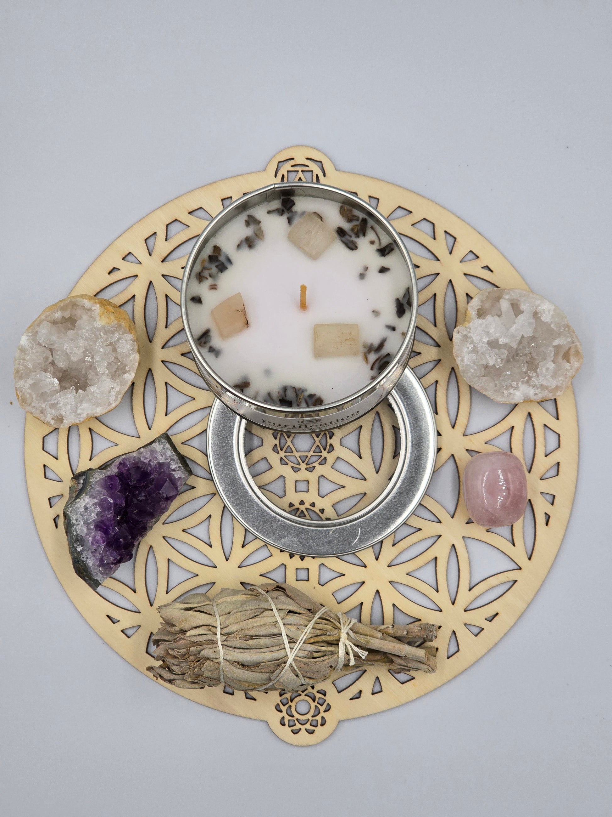 Bougie Sauge Blanche & Cristal de Roche - Purification & Protection 100g