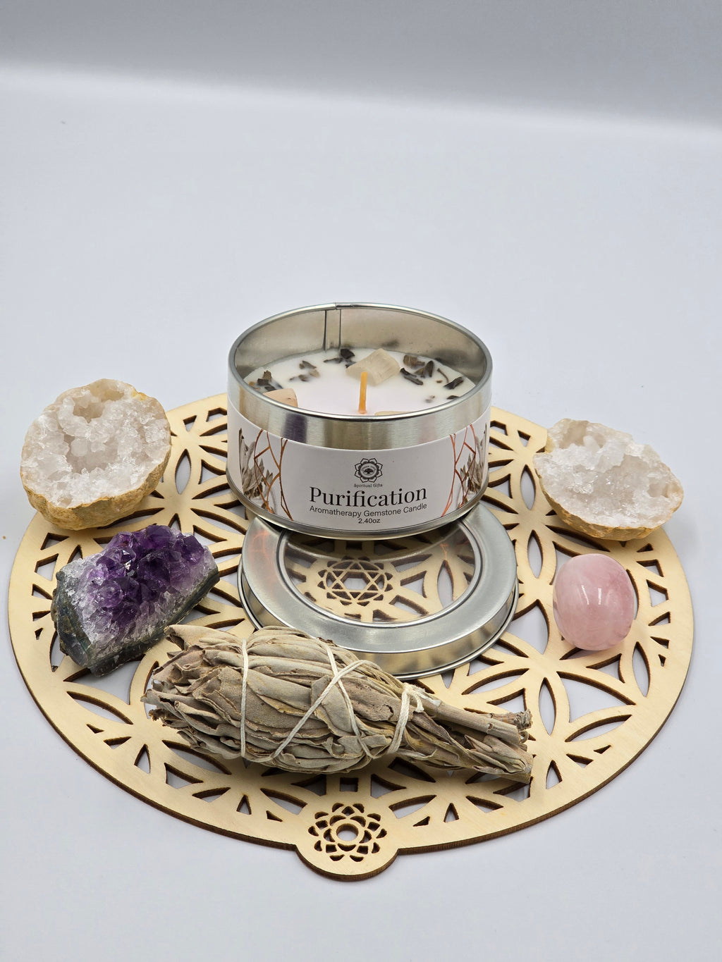 Bougie Sauge Blanche & Cristal de Roche - Purification & Protection 100g