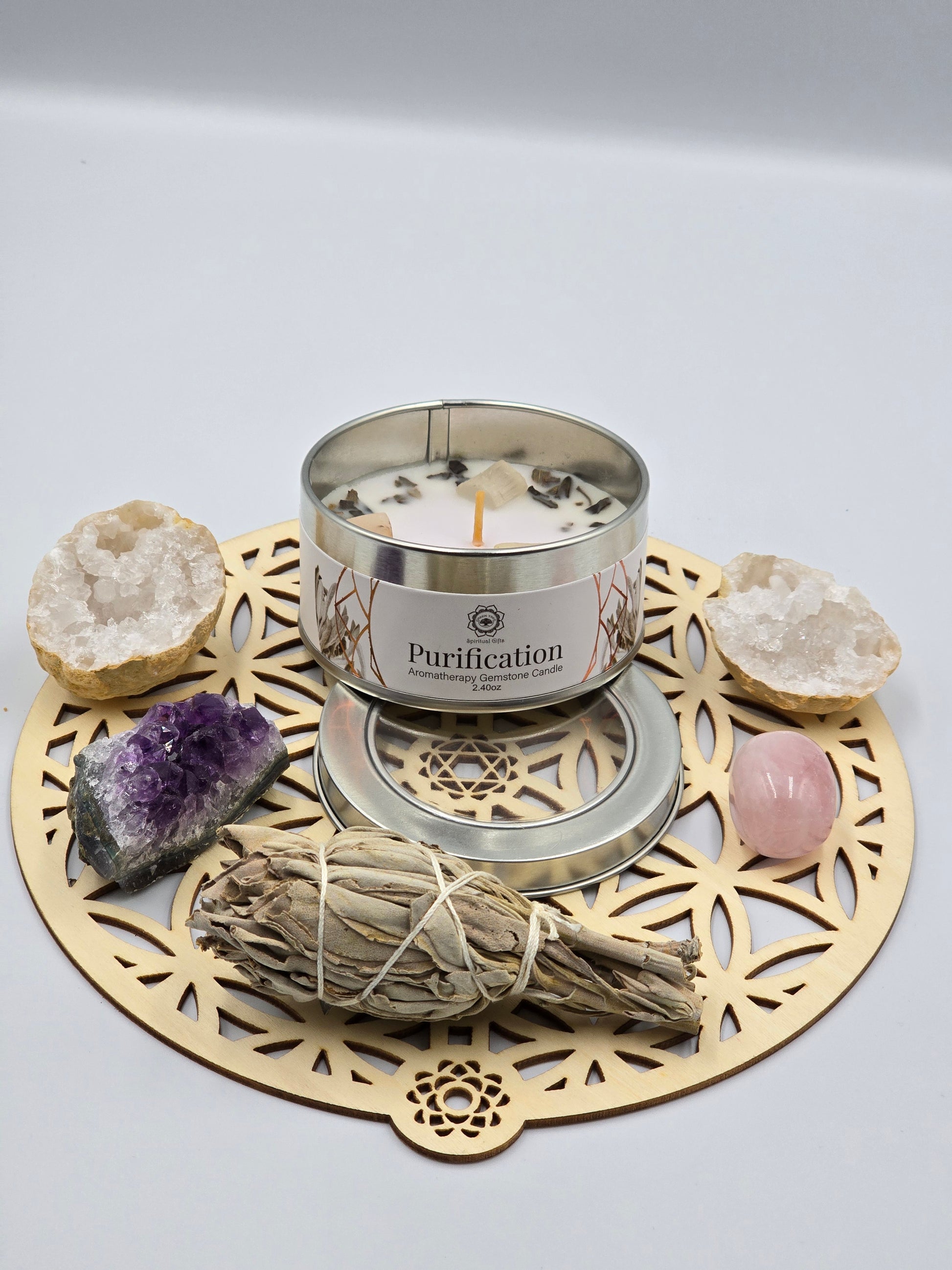 Bougie Sauge Blanche & Cristal de Roche - Purification & Protection 100g