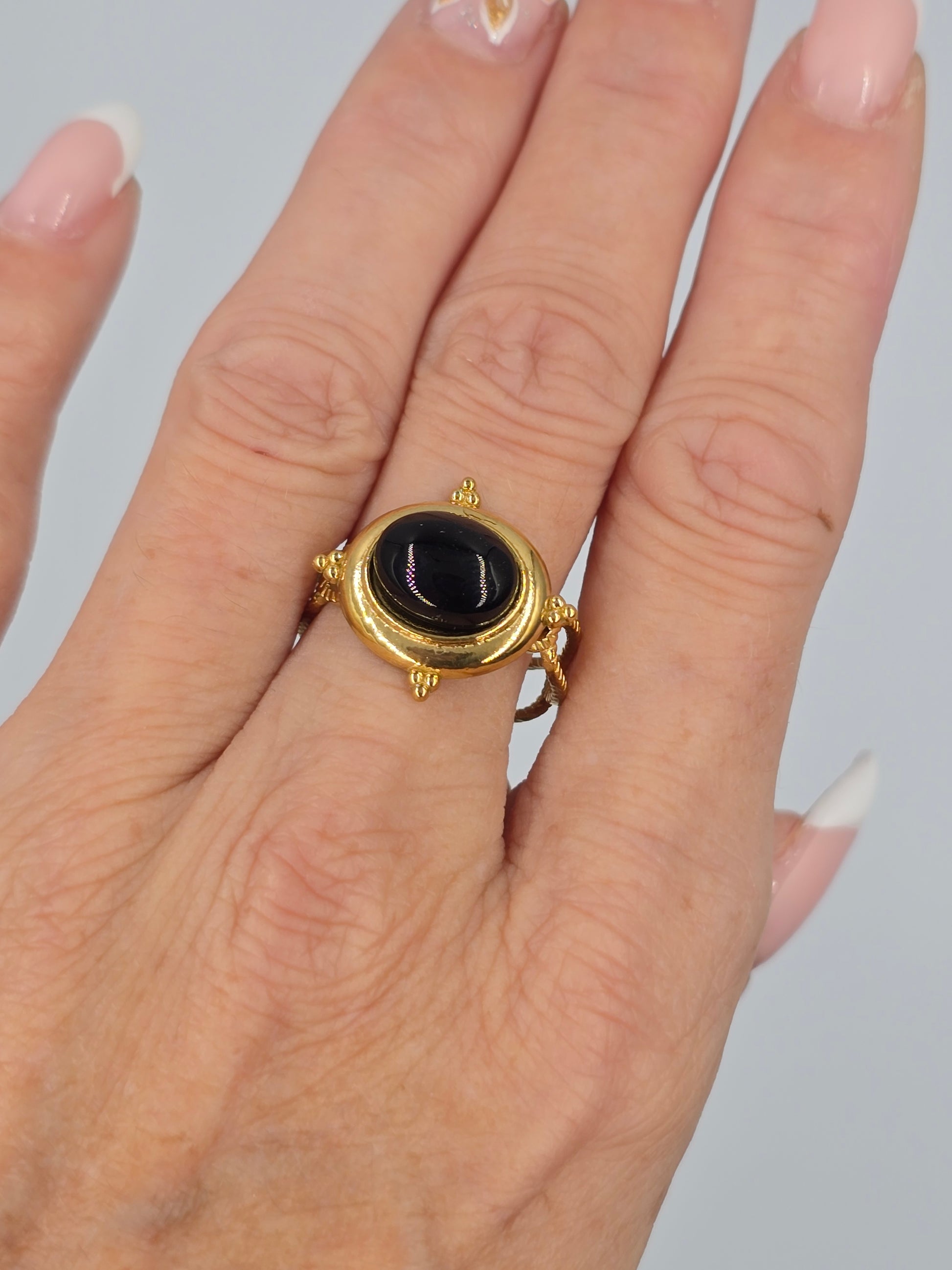 Bague Medina Ajustable Dorée - Améthyste Cornaline Onyx - Lithothérapie