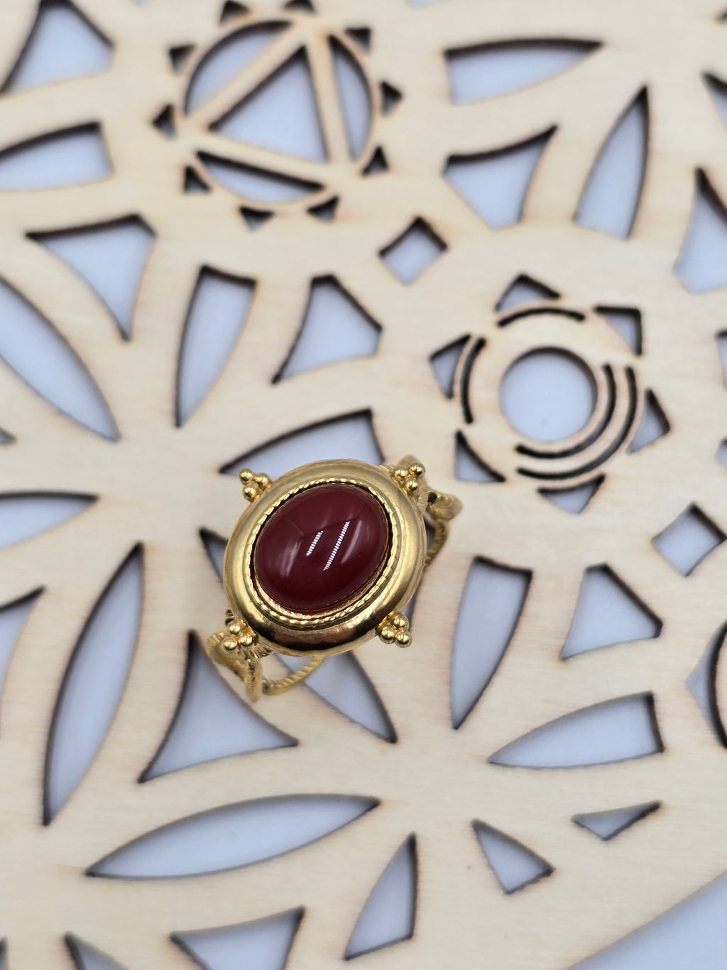 Bague Medina Ajustable Dorée - Améthyste Cornaline Onyx - Lithothérapie