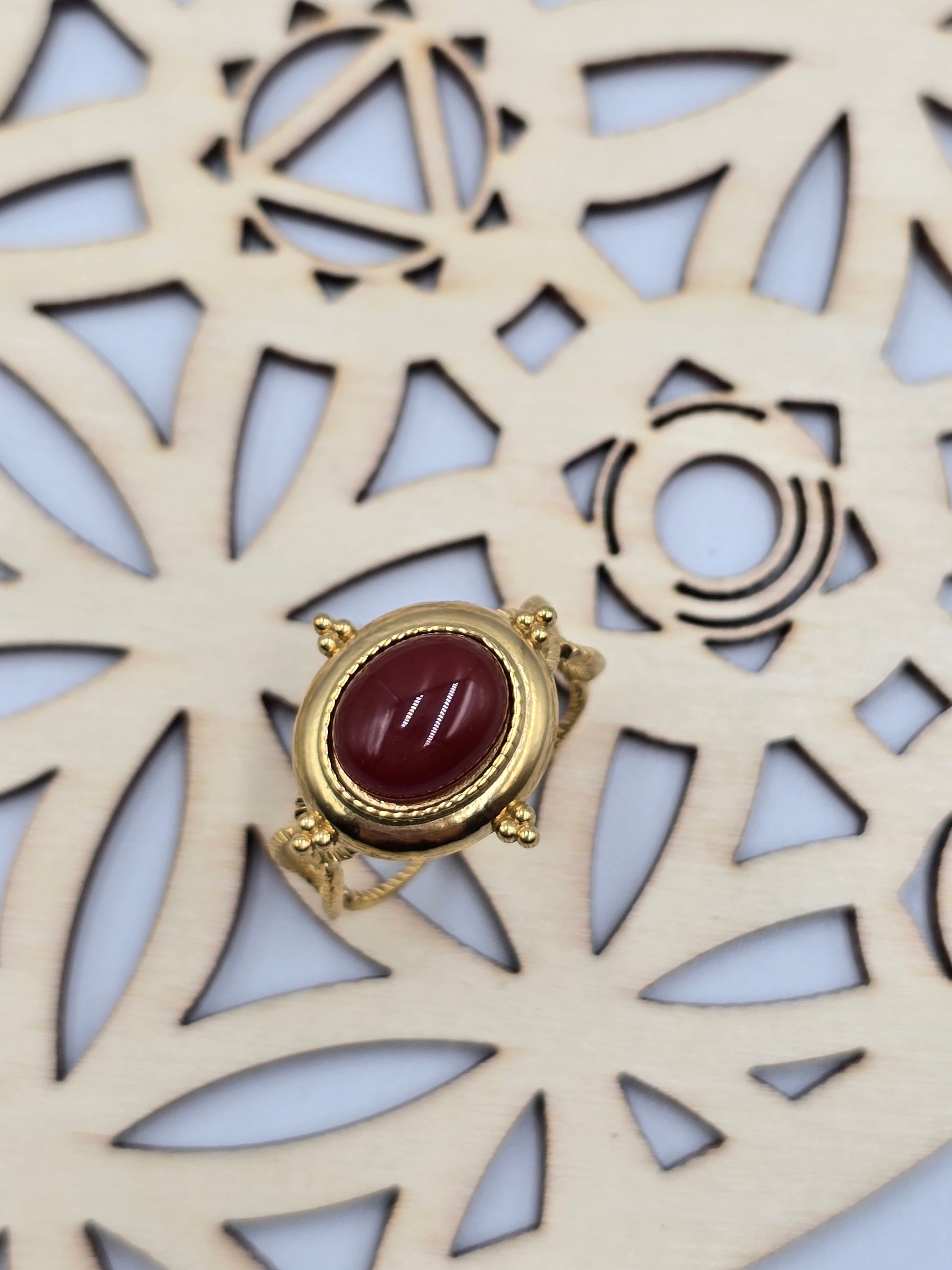 Bague Medina Ajustable Dorée - Améthyste Cornaline Onyx - Lithothérapie