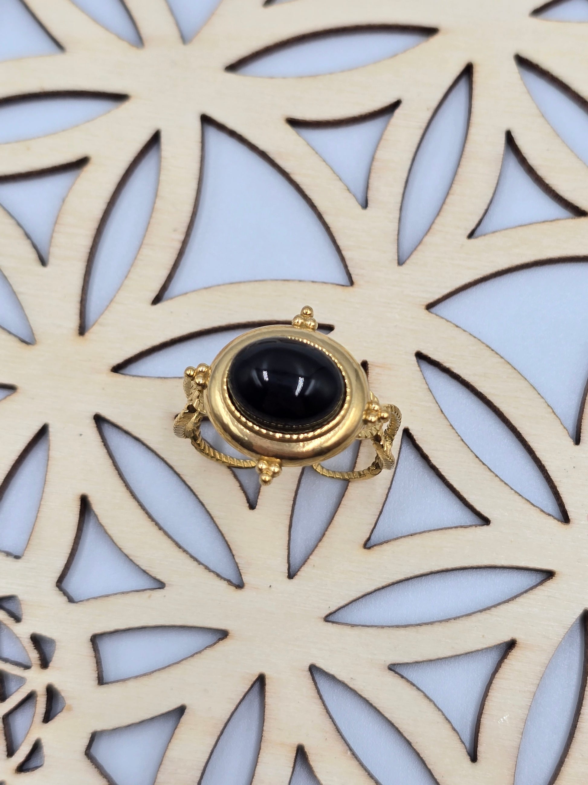 Bague Medina Ajustable Dorée - Améthyste Cornaline Onyx - Lithothérapie