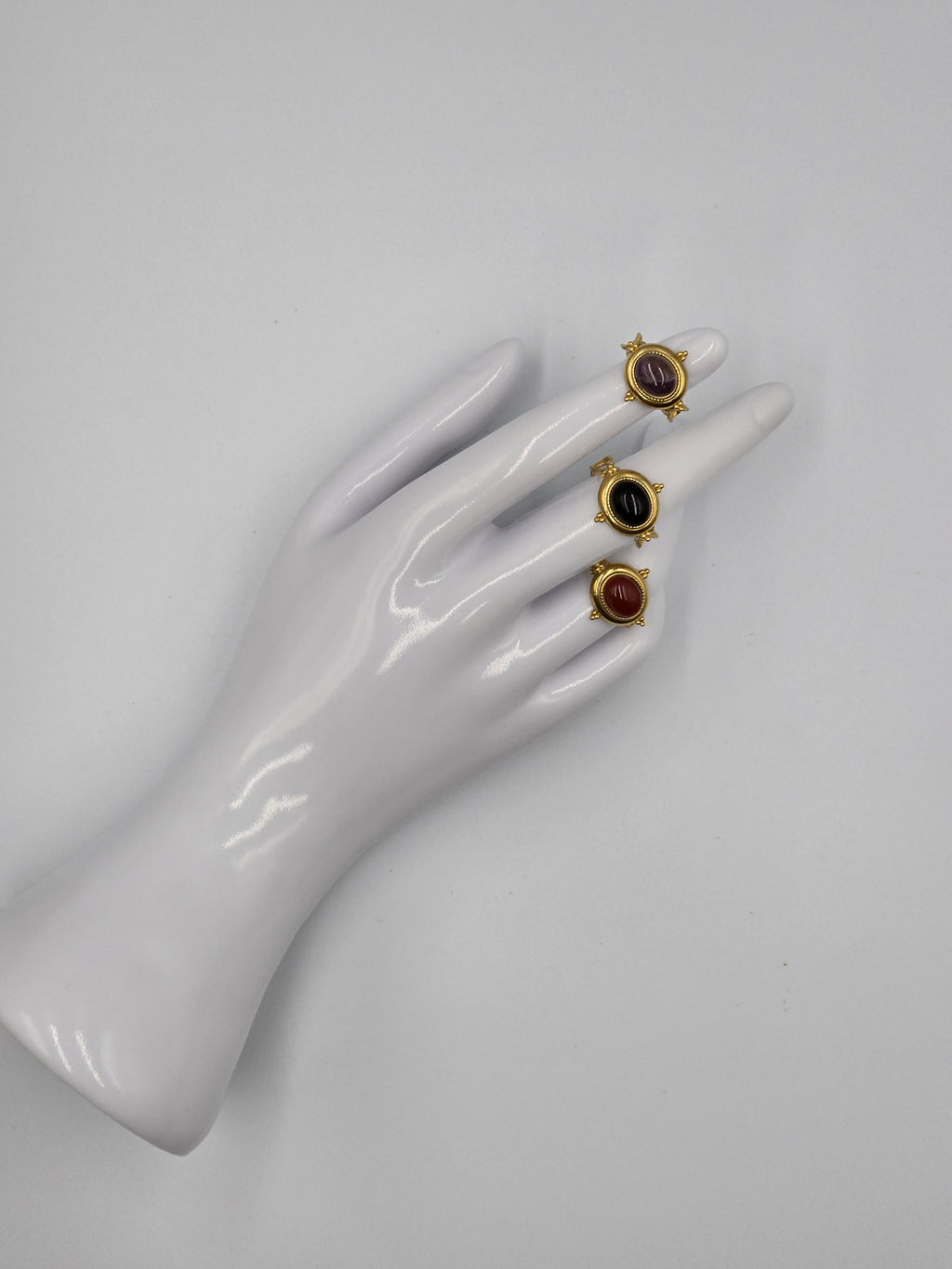 Bague Medina Ajustable Dorée - Améthyste Cornaline Onyx - Lithothérapie