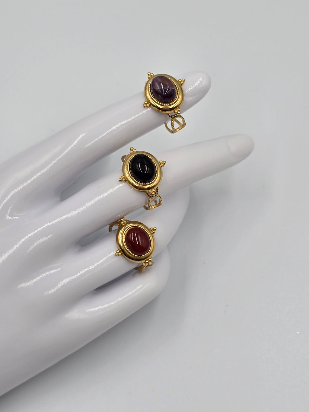 Bague Medina Ajustable Dorée - Améthyste Cornaline Onyx - Lithothérapie