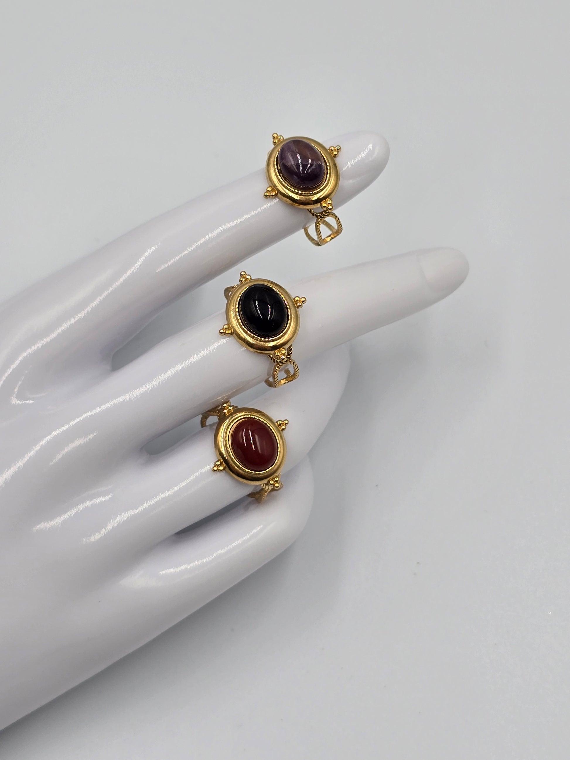 Bague Medina Ajustable Dorée - Améthyste Cornaline Onyx - Lithothérapie