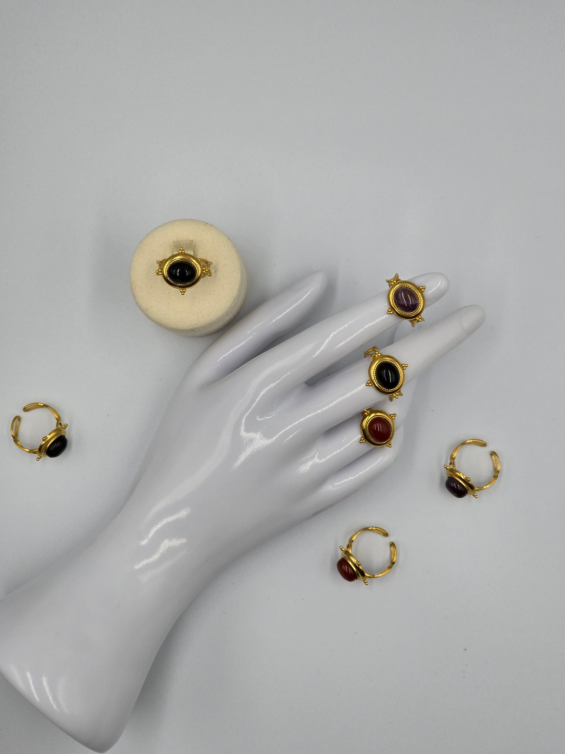 Bague Medina Ajustable Dorée - Améthyste Cornaline Onyx - Lithothérapie