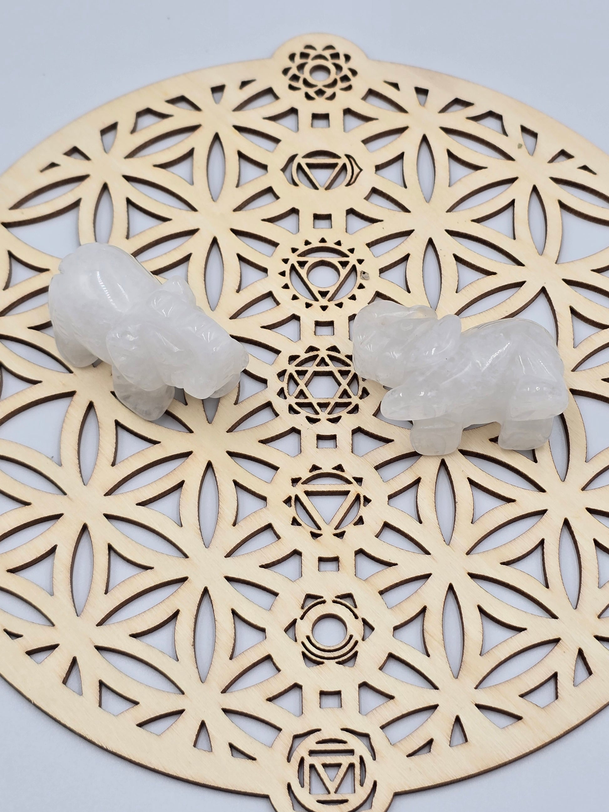 Éléphant en Pierre Naturelle - Cristal de Roche ou Fluorite - 40-50 mm