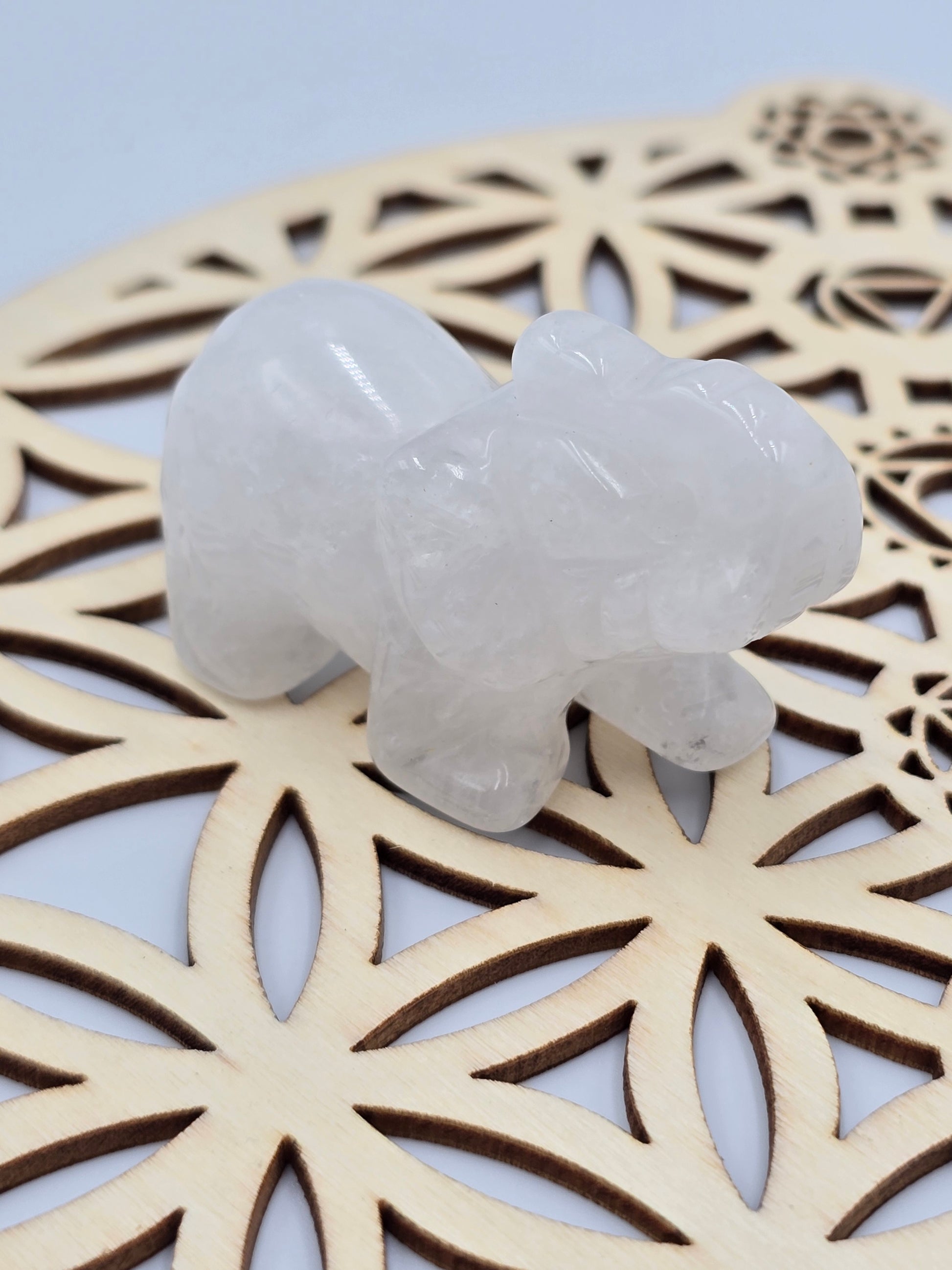 Éléphant en Pierre Naturelle - Cristal de Roche ou Fluorite - 40-50 mm