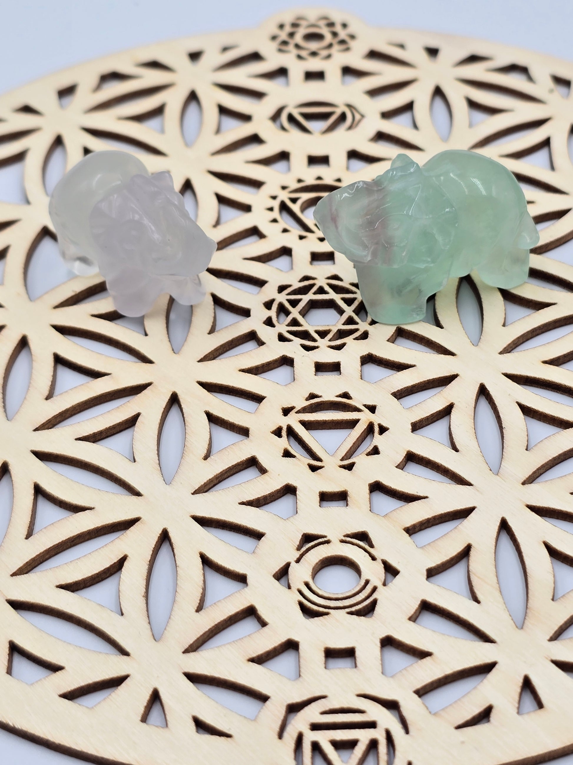 Éléphant en Pierre Naturelle - Cristal de Roche ou Fluorite - 40-50 mm