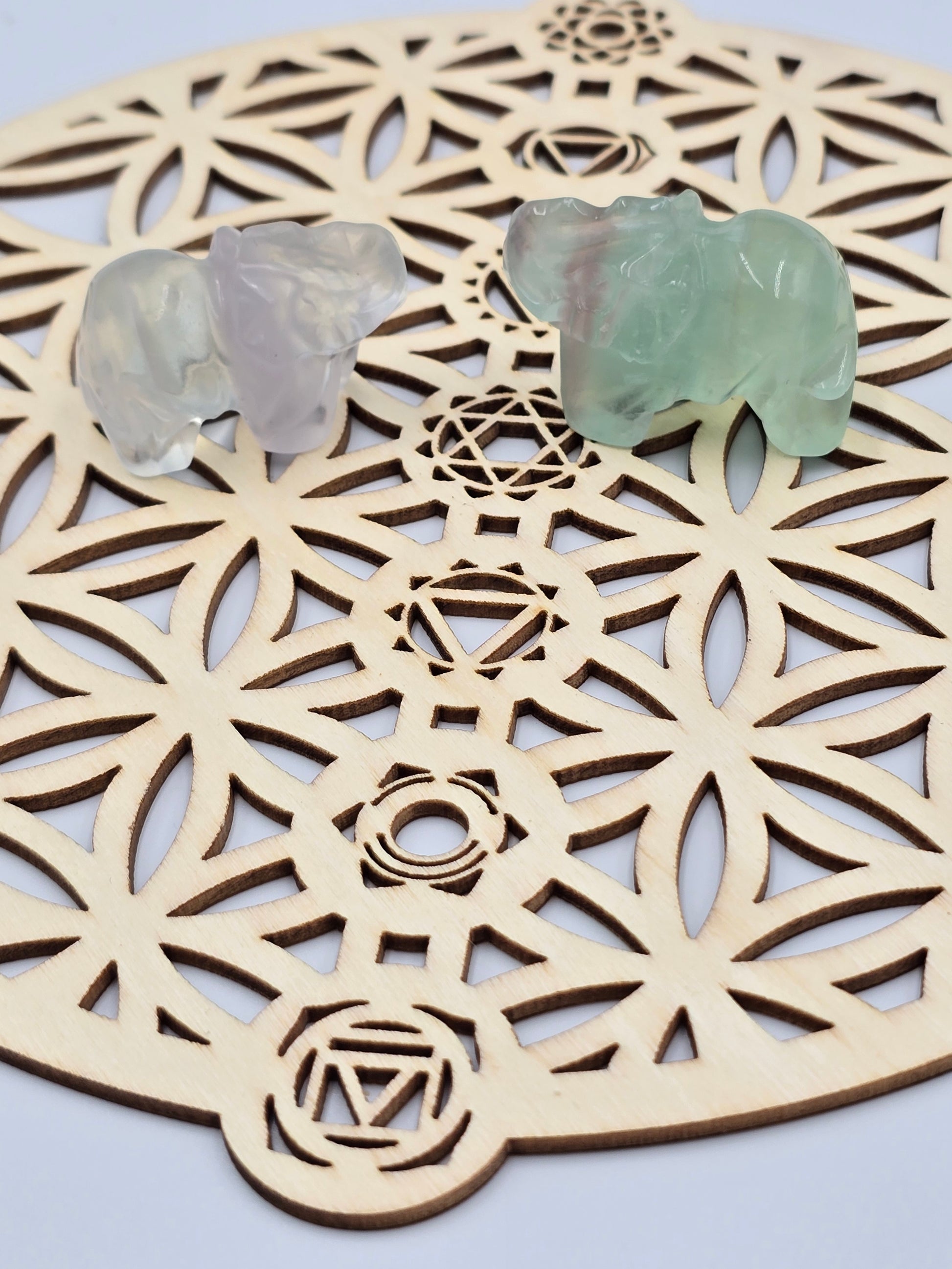 Éléphant en Pierre Naturelle - Cristal de Roche ou Fluorite - 40-50 mm