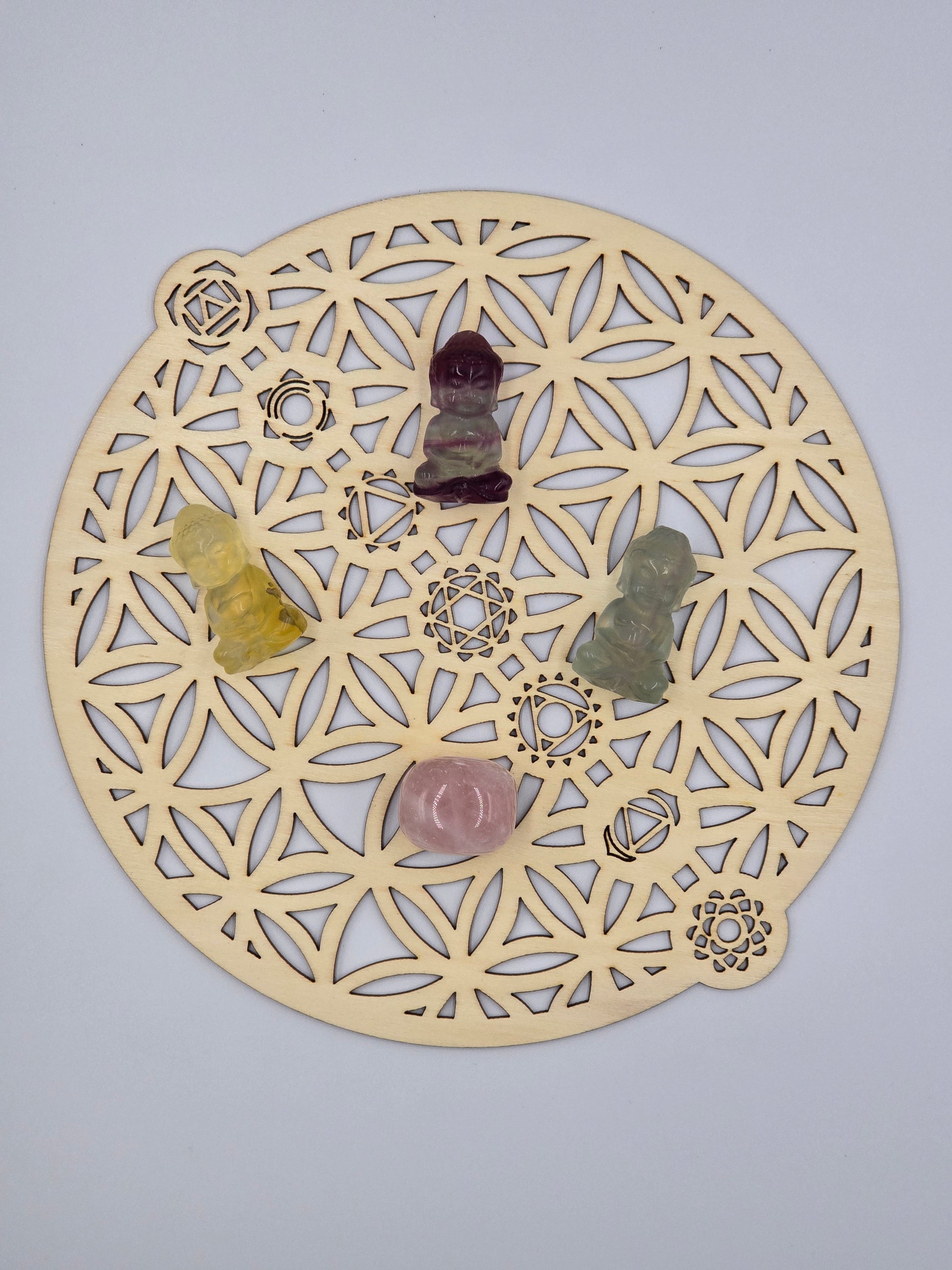 Bouddha Indien en Fluorite Multicolore - Qualité Extra 40 mm