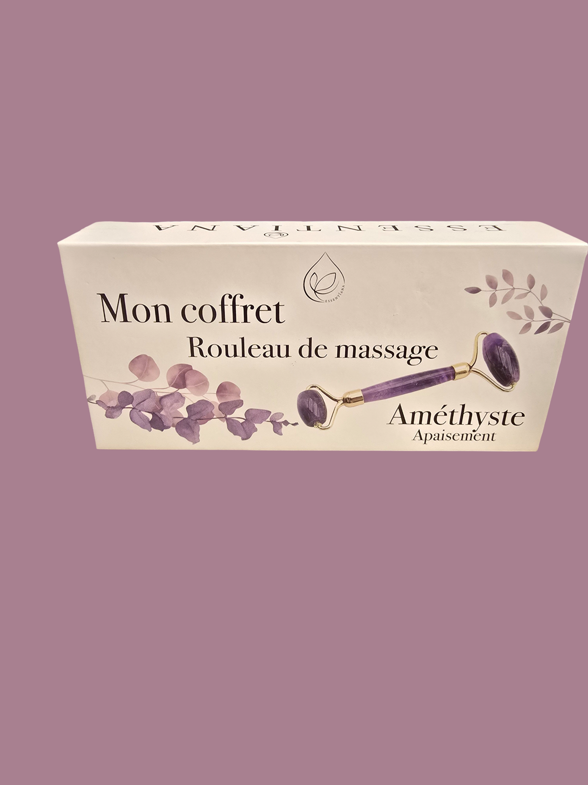 Coffret rouleau de massage en Améthyste - packaging élégant