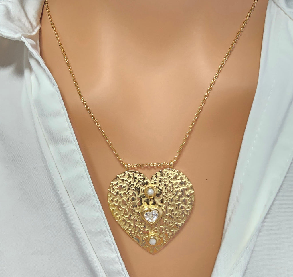 Collier sautoir JEN coeur pierre de lune améthyste pierres naturelles romantique
