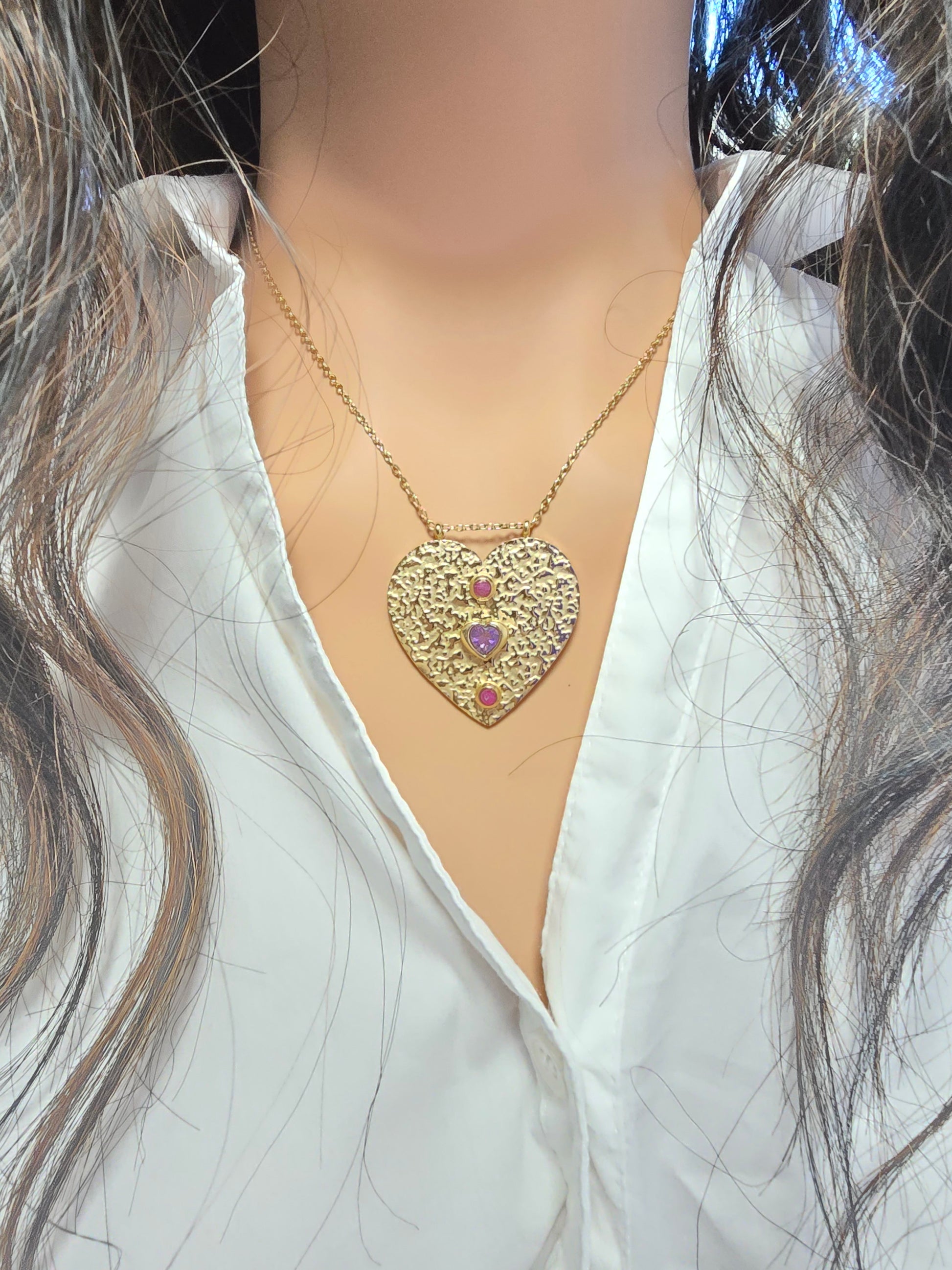 Collier Sautoir JEN Cœur Romantique Pierre DE LUNE Améthyste OR ET AME BIJOUX