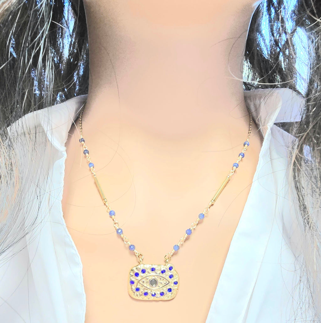 Collier Edy  - Œil Porte-Bonheur Strass & Pierres Naturelles | Talisman Bohème Or et Ame Bijoux