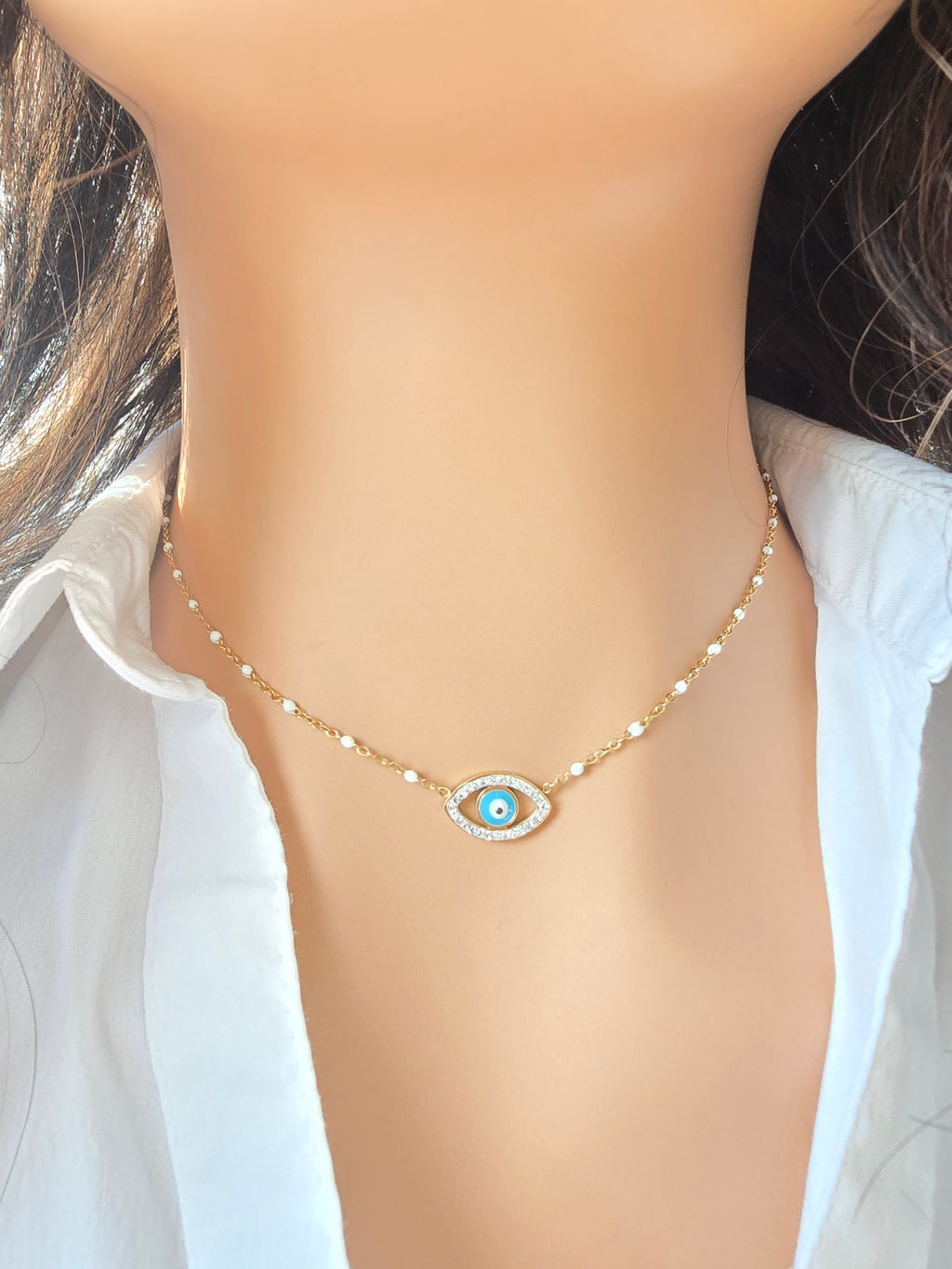Collier JESS- Œil Tunisien Protecteur & Acier Inoxydable | Talisman Or et Ame Bijoux