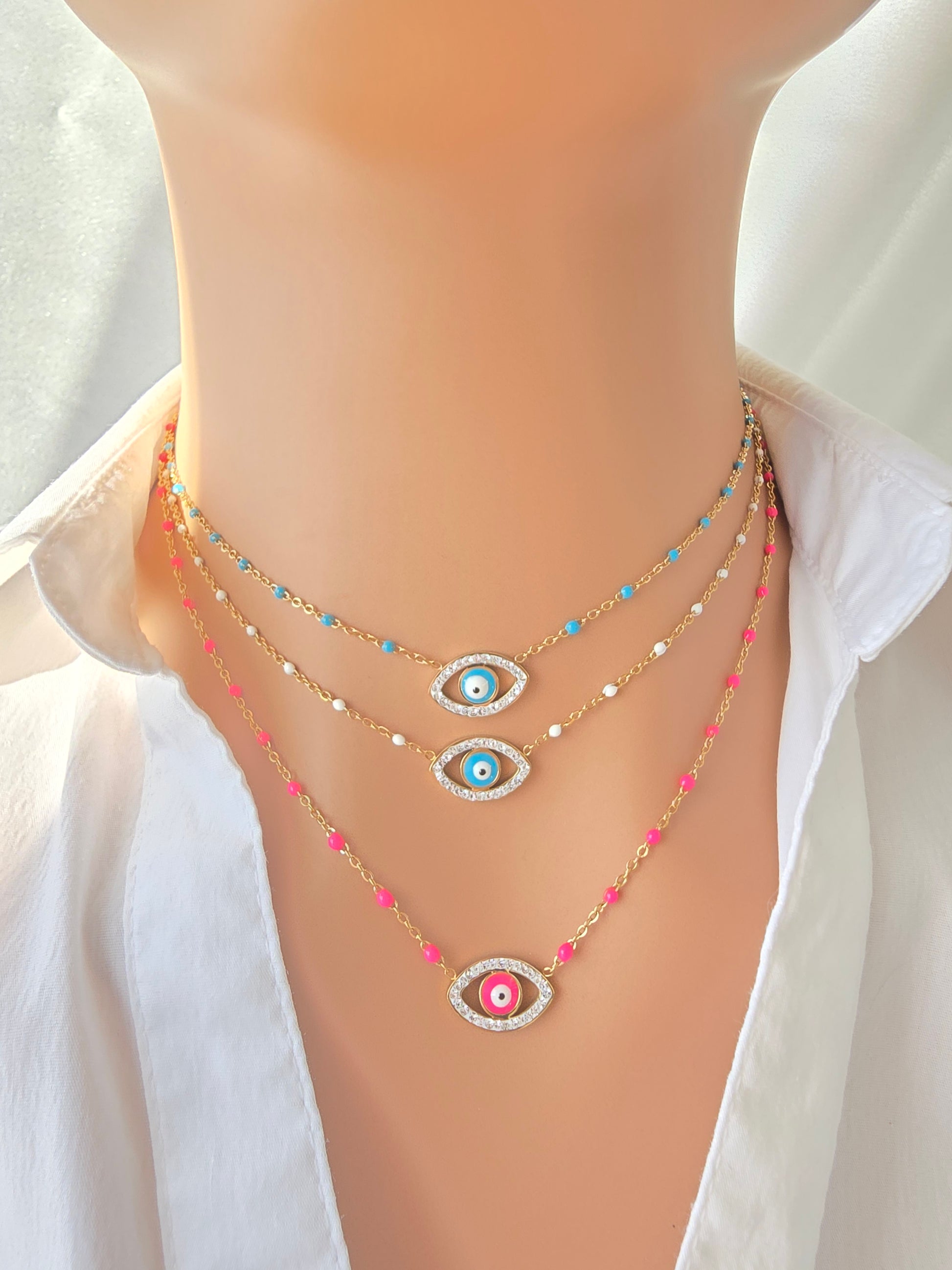 Collier JESS- Œil Tunisien Protecteur & Acier Inoxydable | Talisman Or et Ame Bijoux