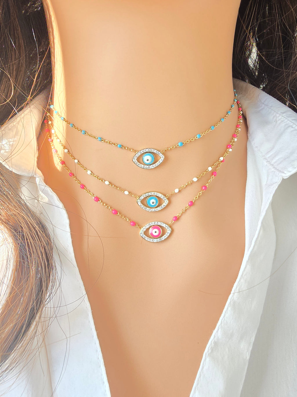 Collier JESS- Œil Tunisien Protecteur & Acier Inoxydable | Talisman Or et Ame Bijoux