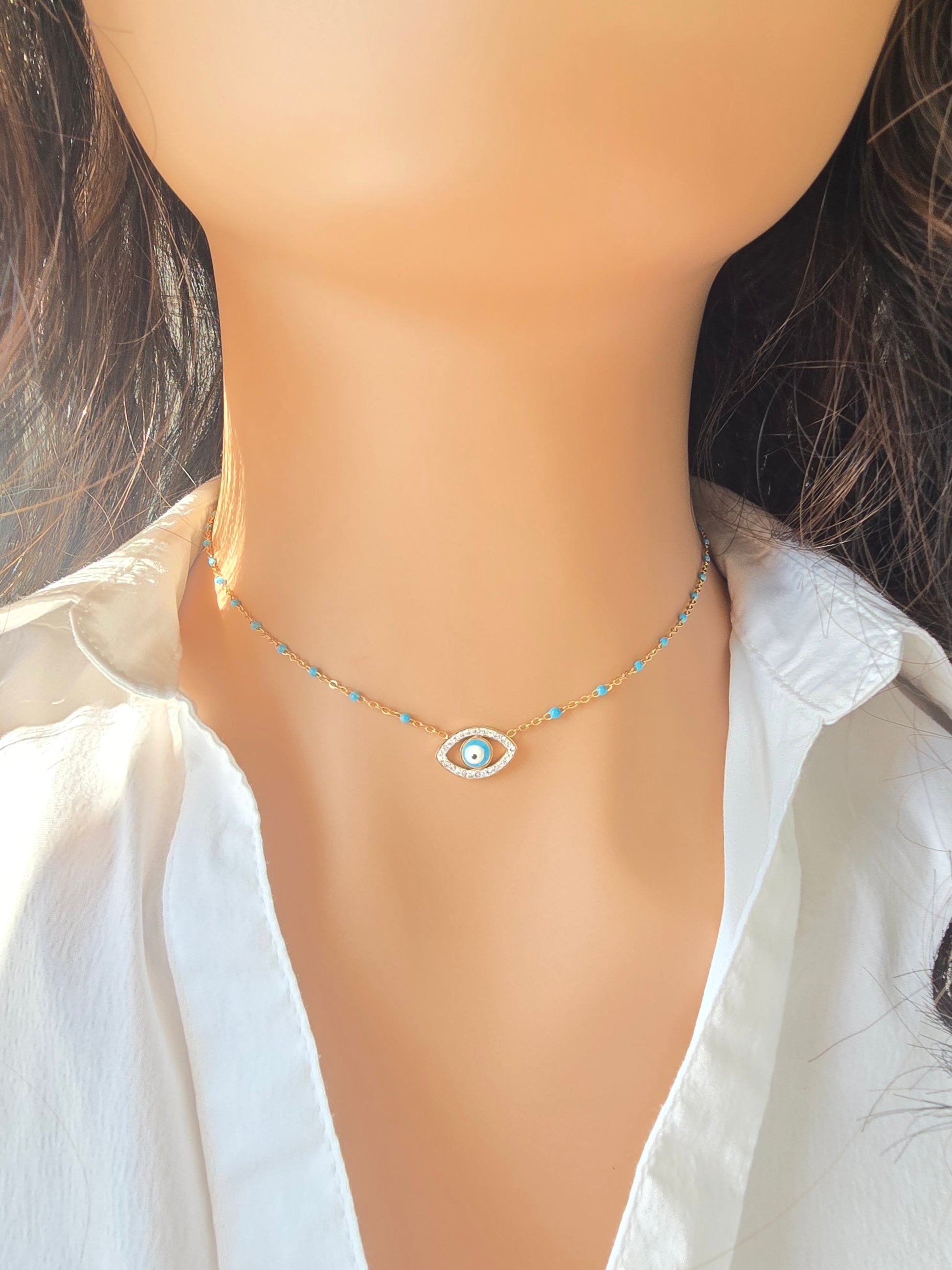 Collier JESS- Œil Tunisien Protecteur & Acier Inoxydable | Talisman Or et Ame Bijoux