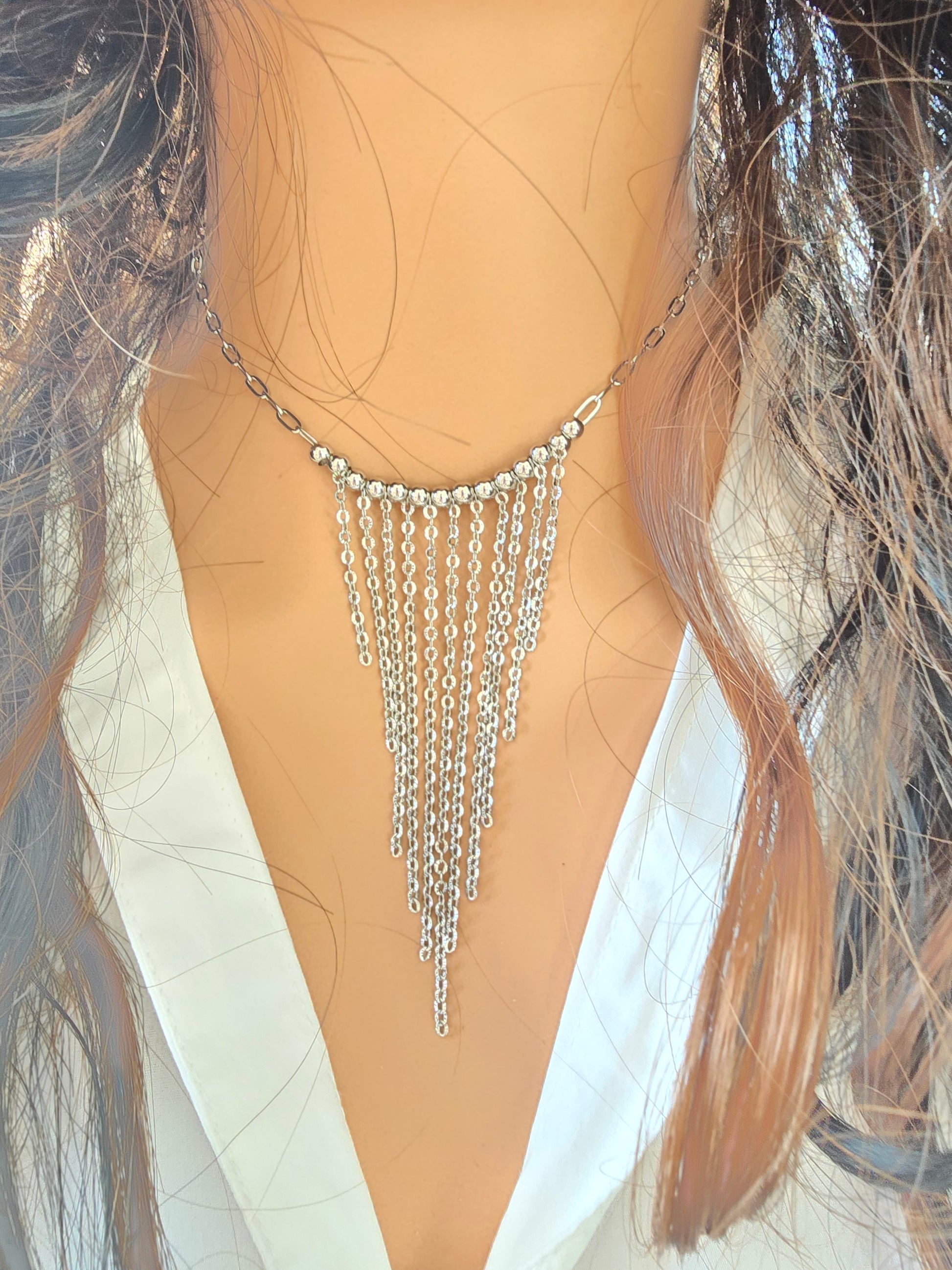 Collier Marjorie - Collier de Soirée Chaînettes & Perles Acier Inoxydable Or et Ame Bijoux