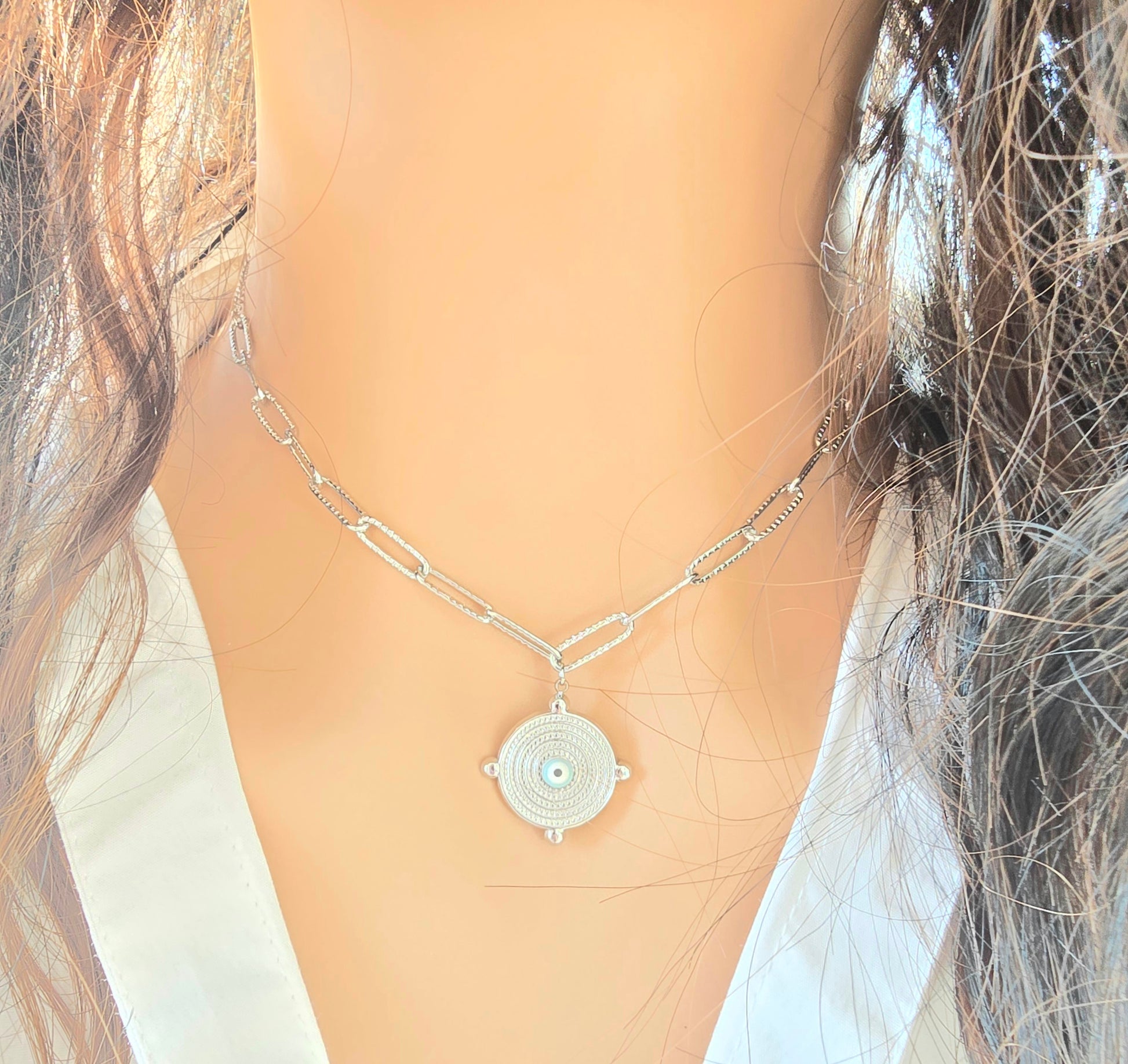 Collier ANDY Empreinte Œil de Protection Acier argenté et Ame Bijoux