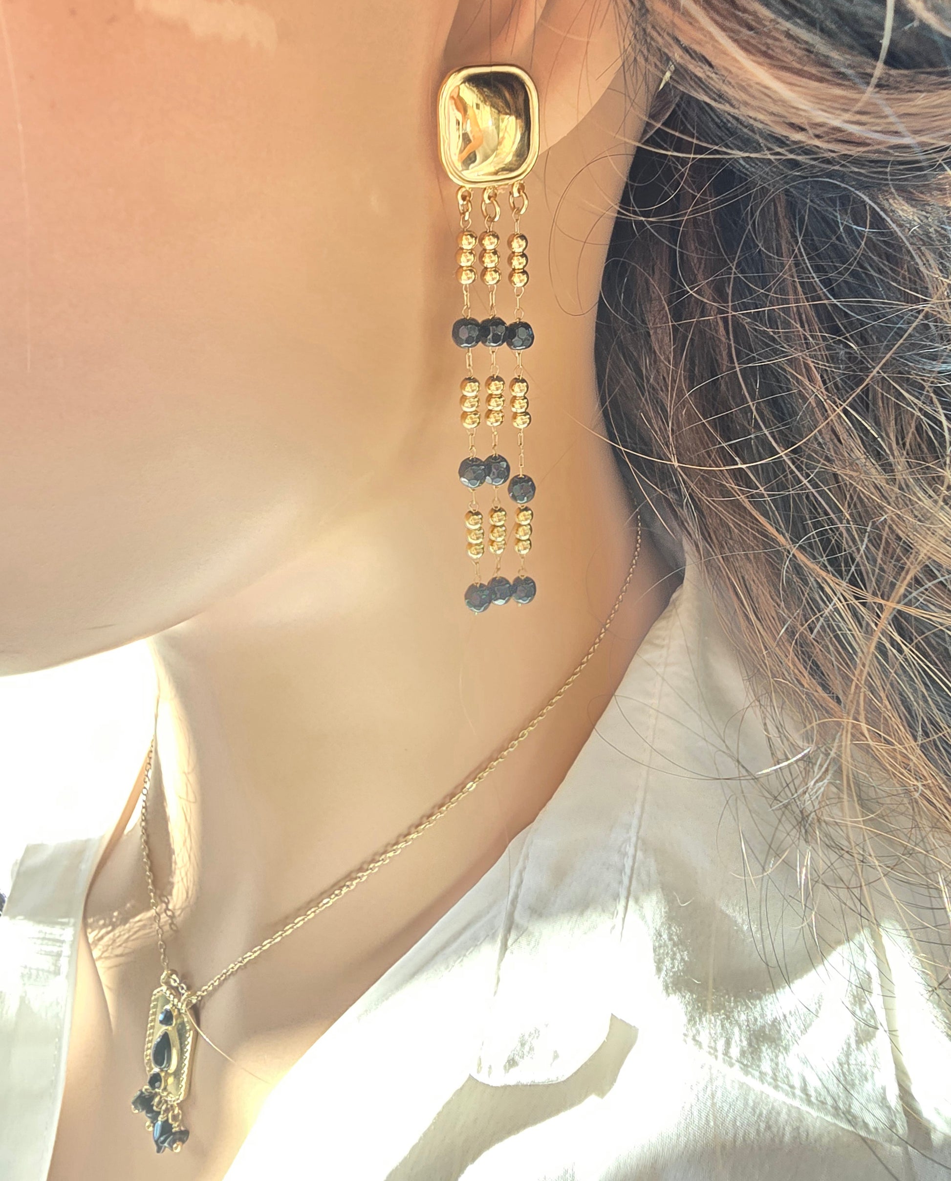 Boucle d'orille LEVA perle pierre naturelle