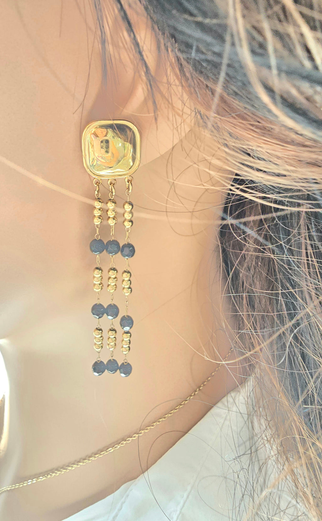 Boucles d'oreilles LEVA  Cascade Dorée Pierre Naturelle - Aurea Bijoux