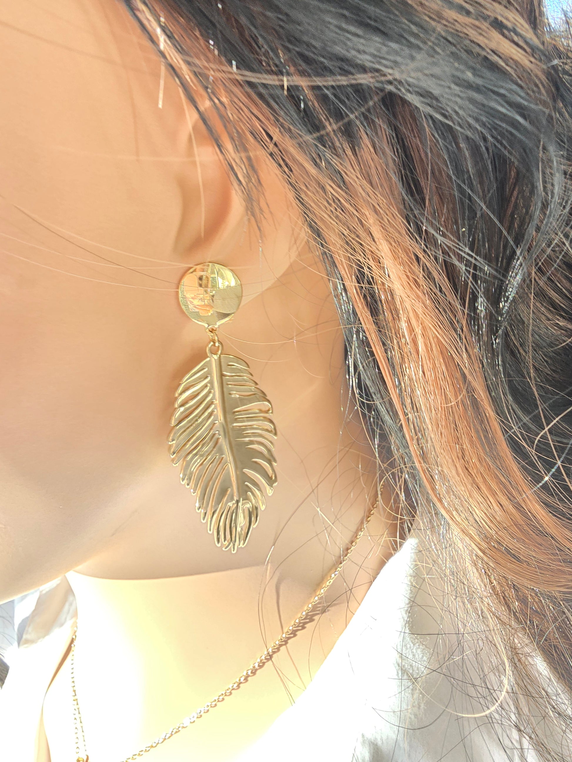 Boucles d'oreilles Melisa - Feuilles Pendantes Oversize Dorée Or et Ame Bijoux