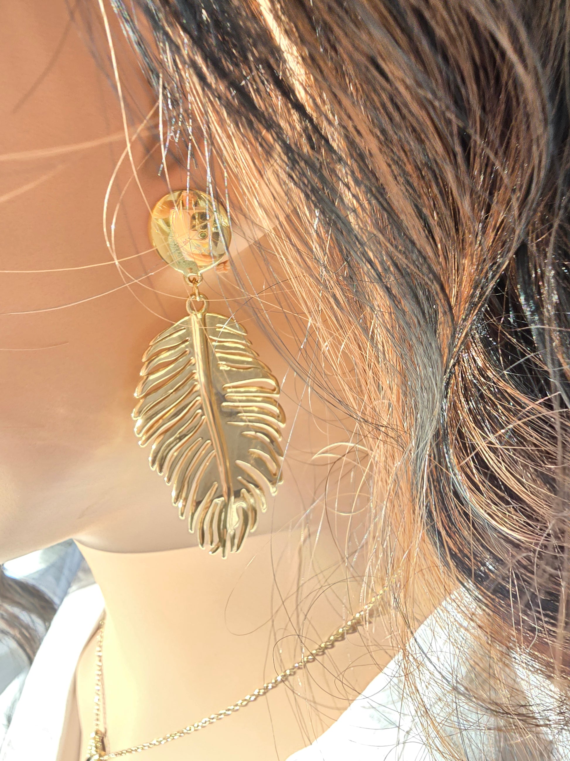 Boucles d'oreilles Melisa - Feuilles Pendantes Oversize Dorée Or et Ame Bijoux