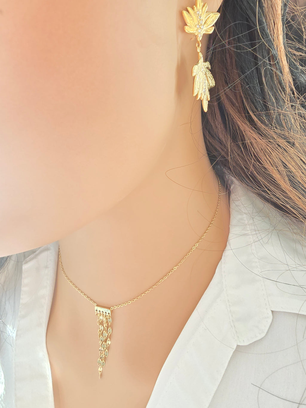 Collier Louane  - Pendentif 5 Chaînettes Acier Inoxydable | Élégant Or et Ame Bijoux
