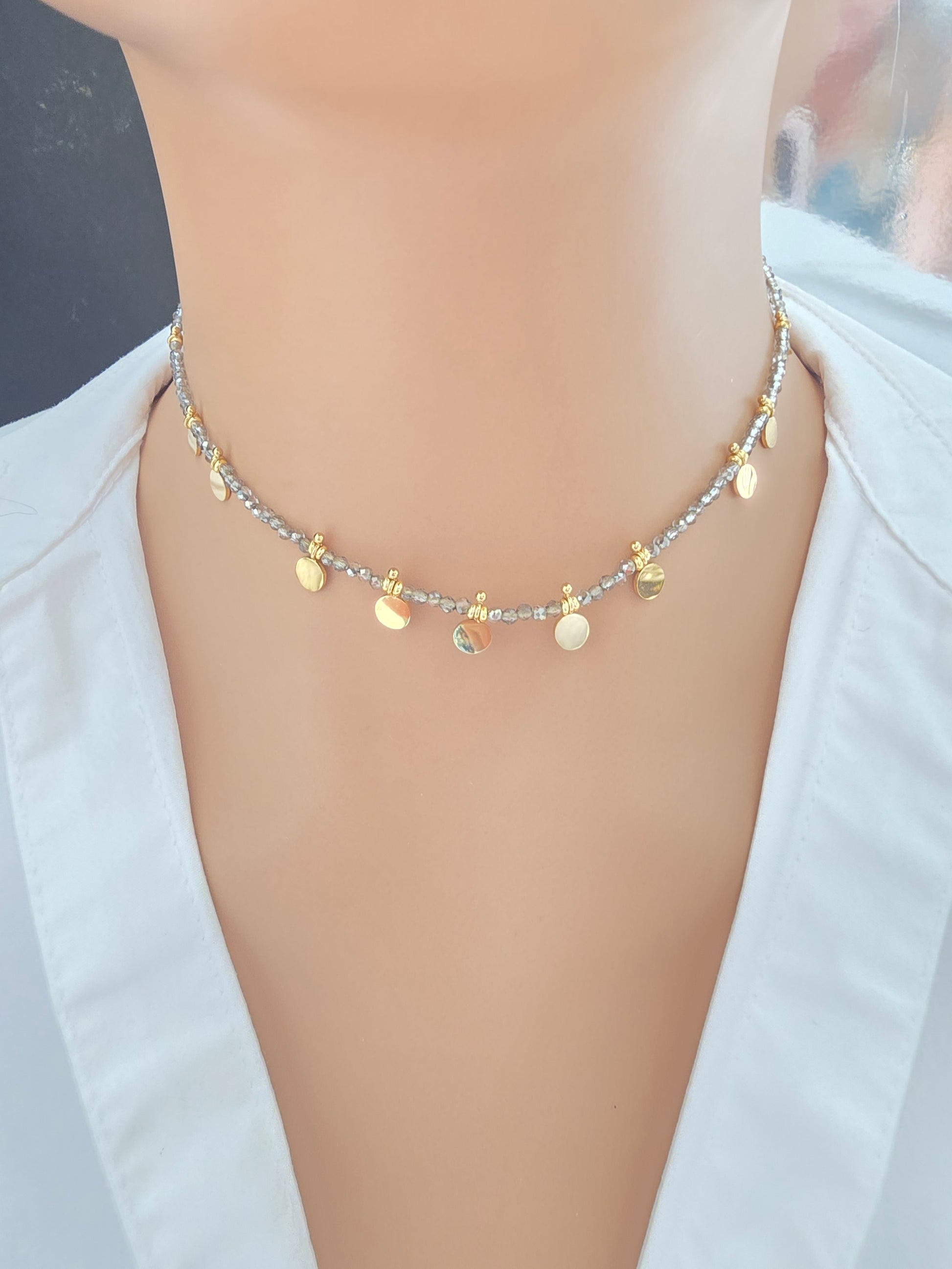 Collier EMILIE - Choker Pâtes de Verre Colorées & Pampilles Acier Inoxydable Or et Ame Bijoux